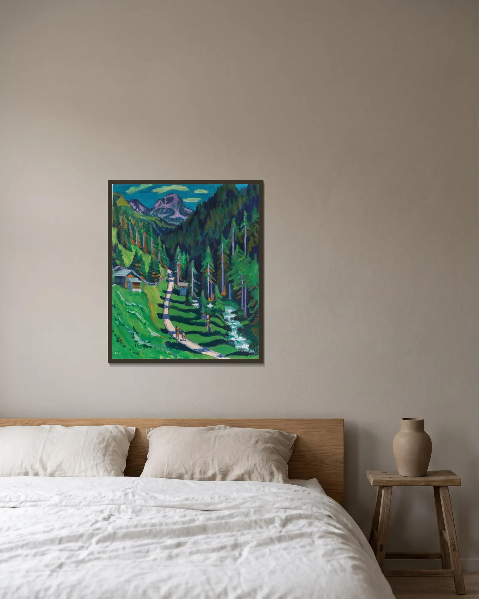 Sertigweg av Ernst Ludwig Kirchner inramad på en vägg