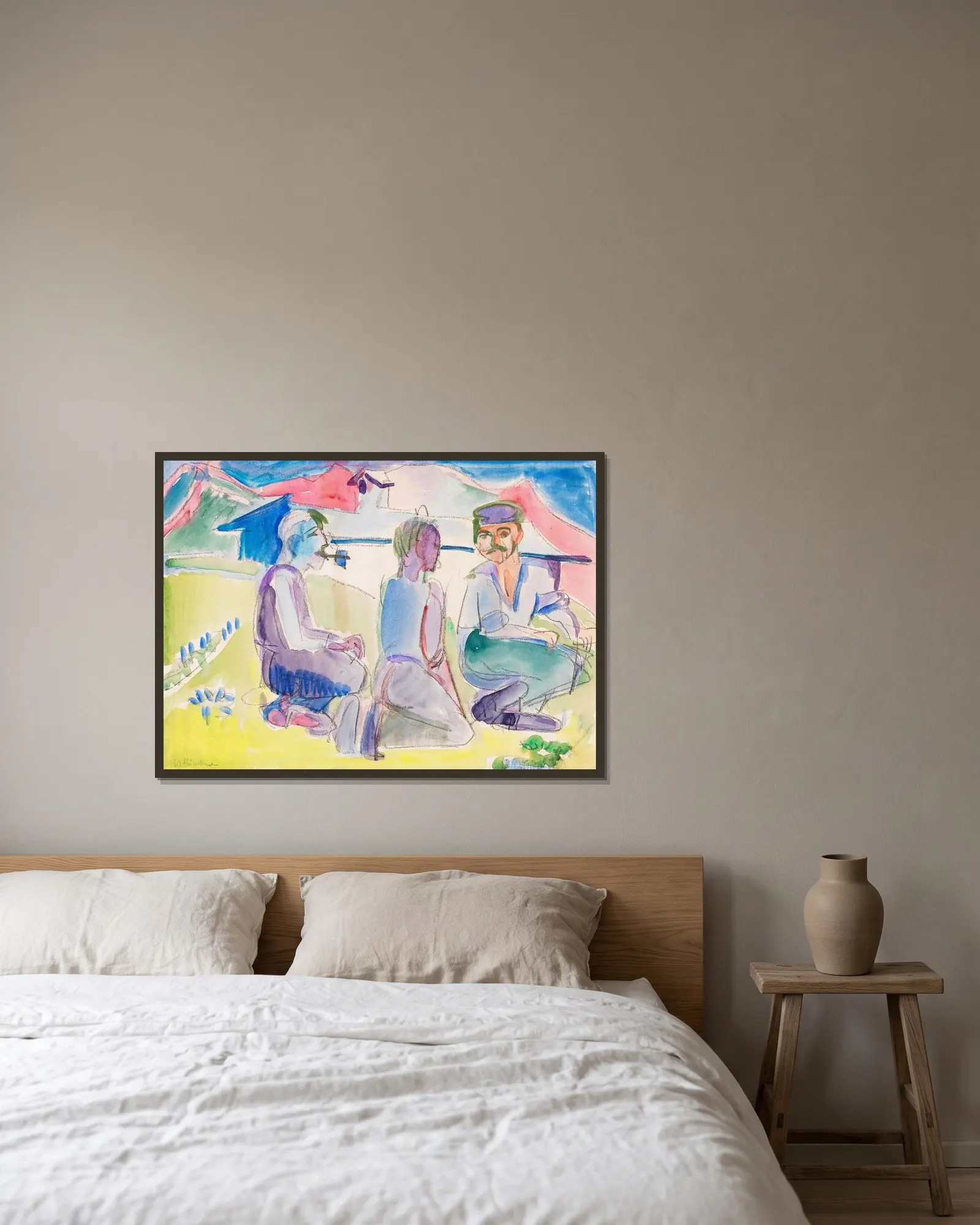 Sitzende Bauern (Lagernde Bauern) av Ernst Ludwig Kirchner inramad på en vägg