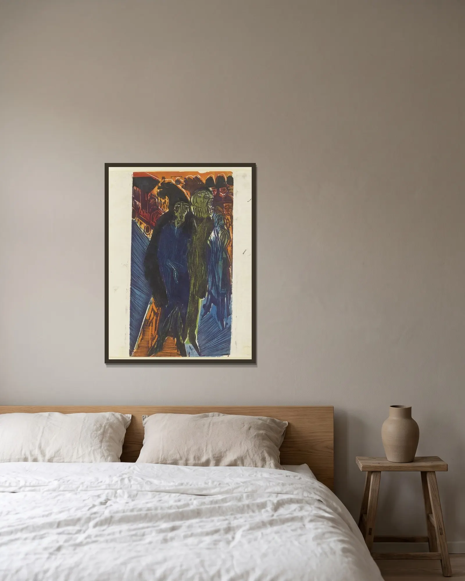 Straßenszene (nach dem Gemälde ‘Straßenszene’ von 1914) av Ernst Ludwig Kirchner inramad på en vägg