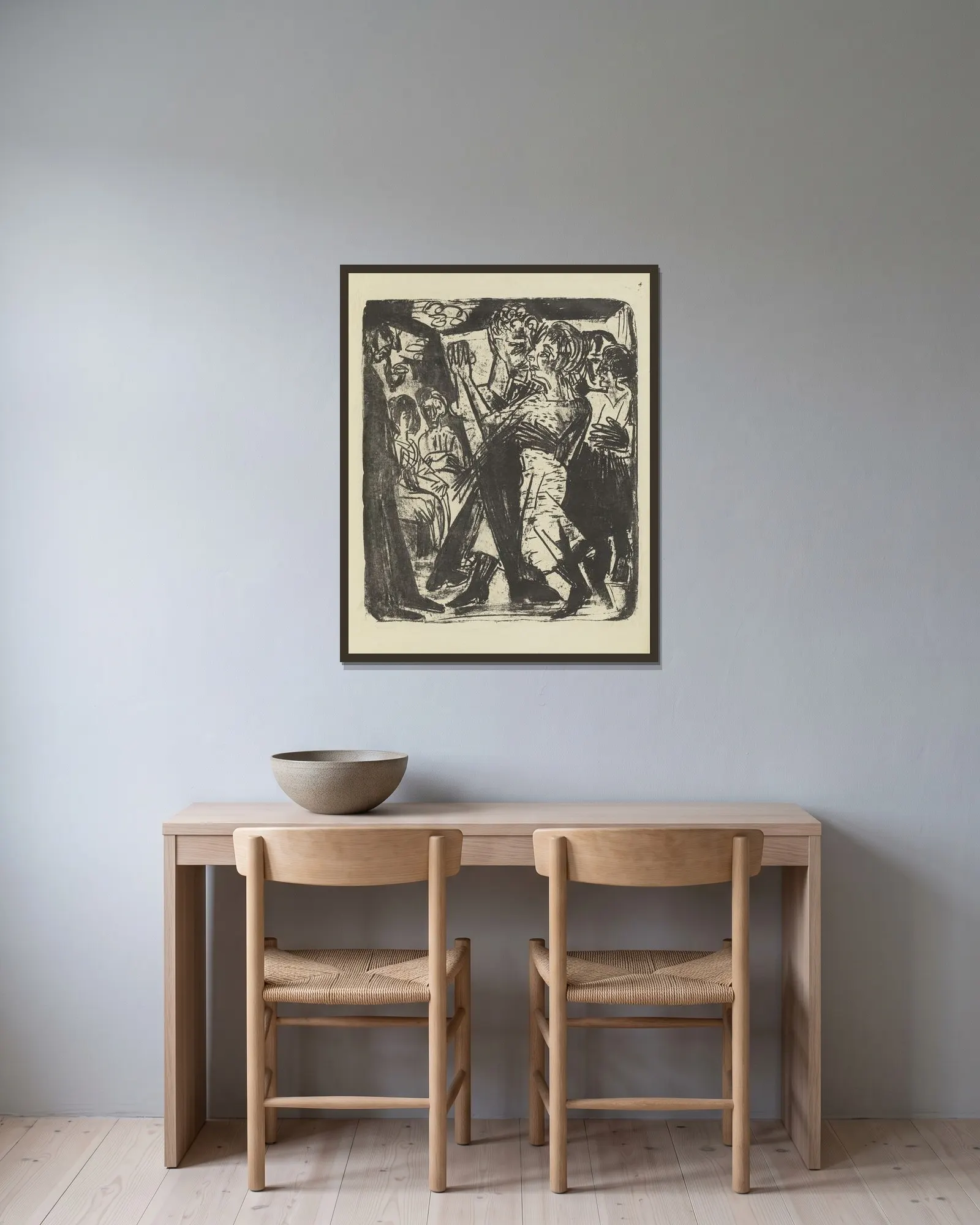 Tanzendes Paar av Ernst Ludwig Kirchner inramad på en vägg
