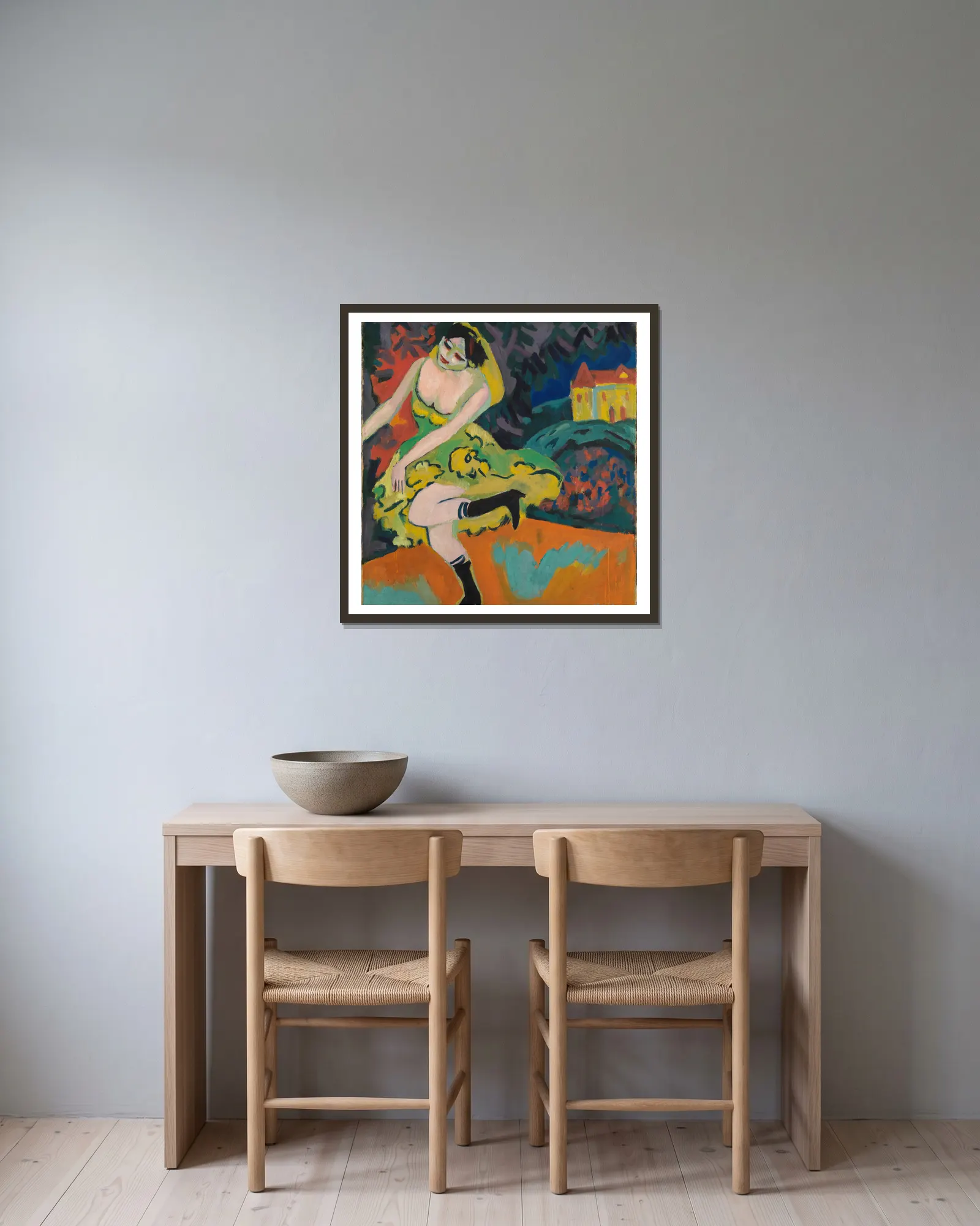 Varietétänzerin av Ernst Ludwig Kirchner inramad på en vägg