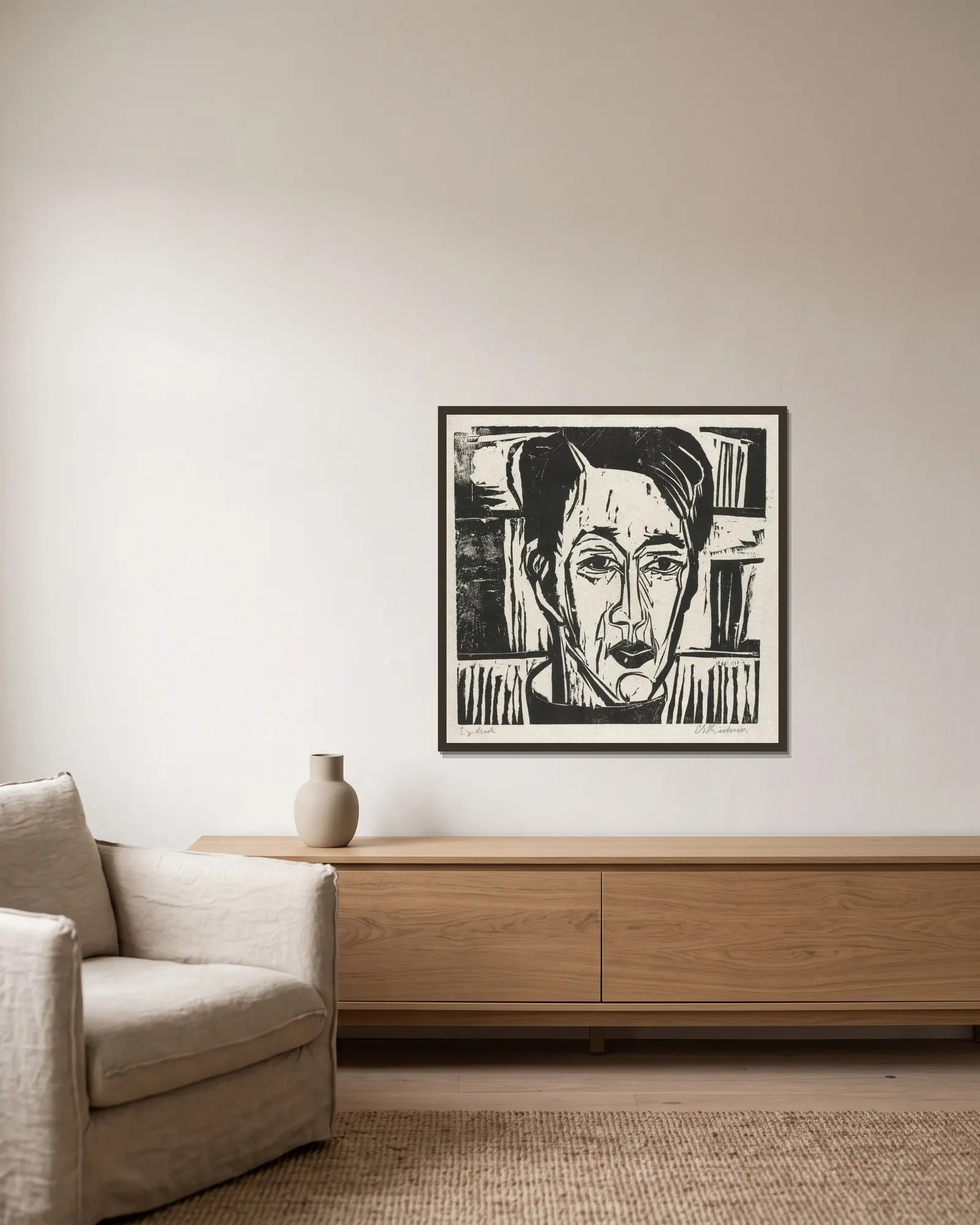 Wehrlin, Facing front av Ernst Ludwig Kirchner inramad på en vägg