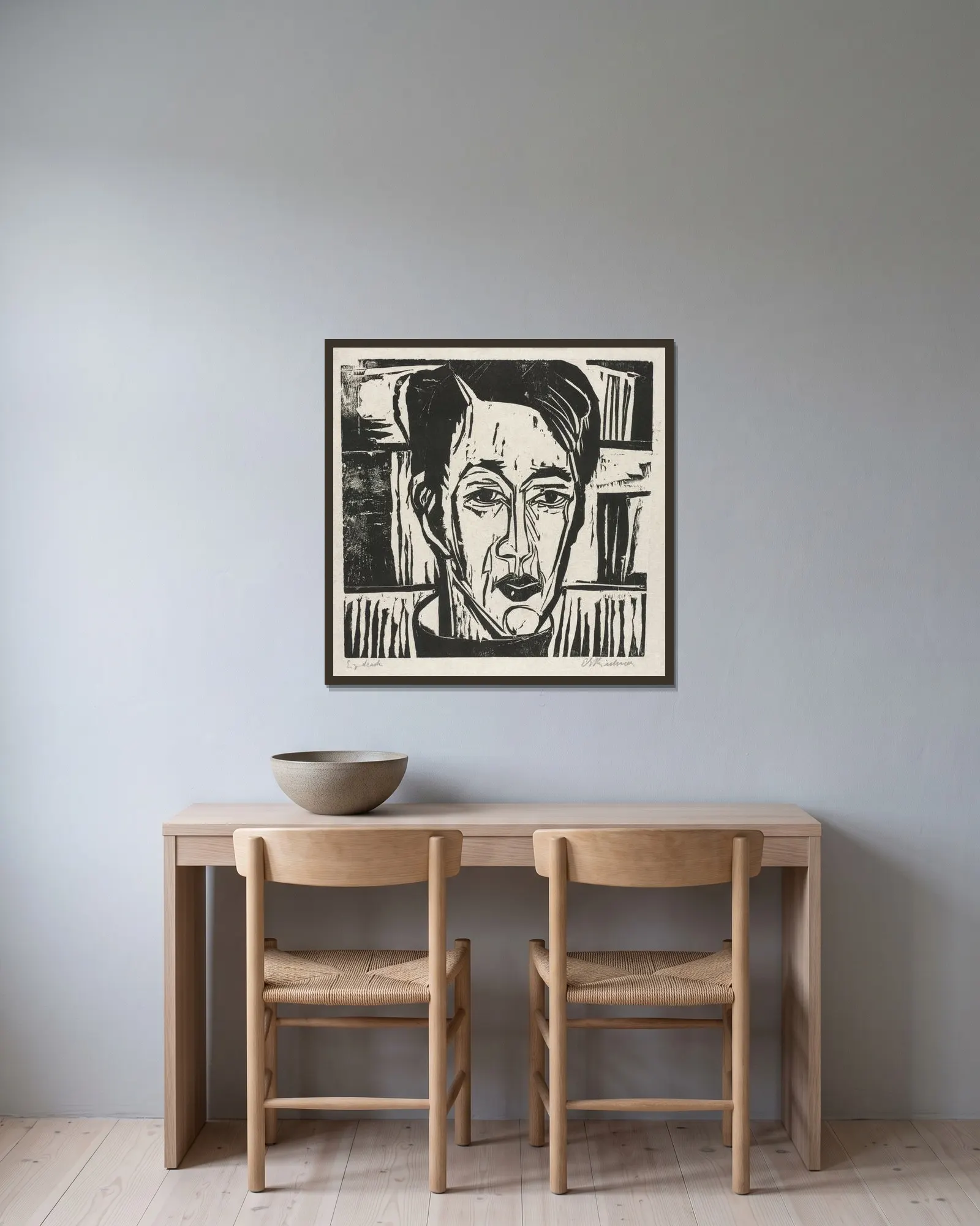 Wehrlin, Facing front av Ernst Ludwig Kirchner inramad på en vägg