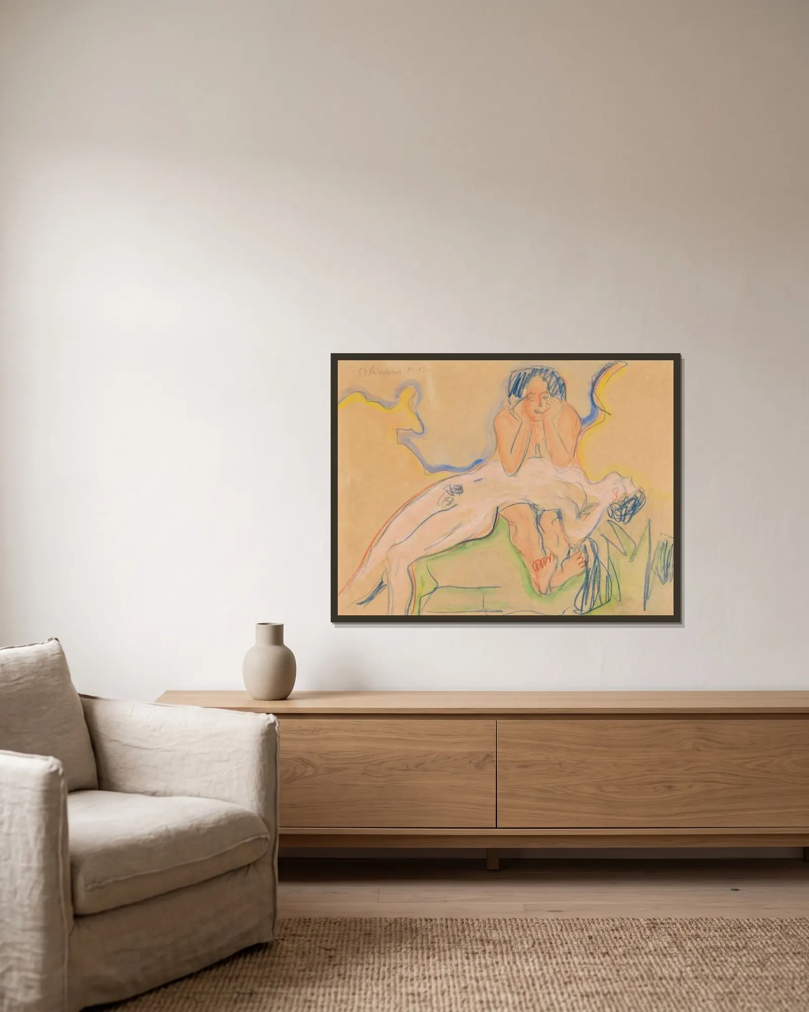 Zwei Akte av Ernst Ludwig Kirchner inramad på en vägg