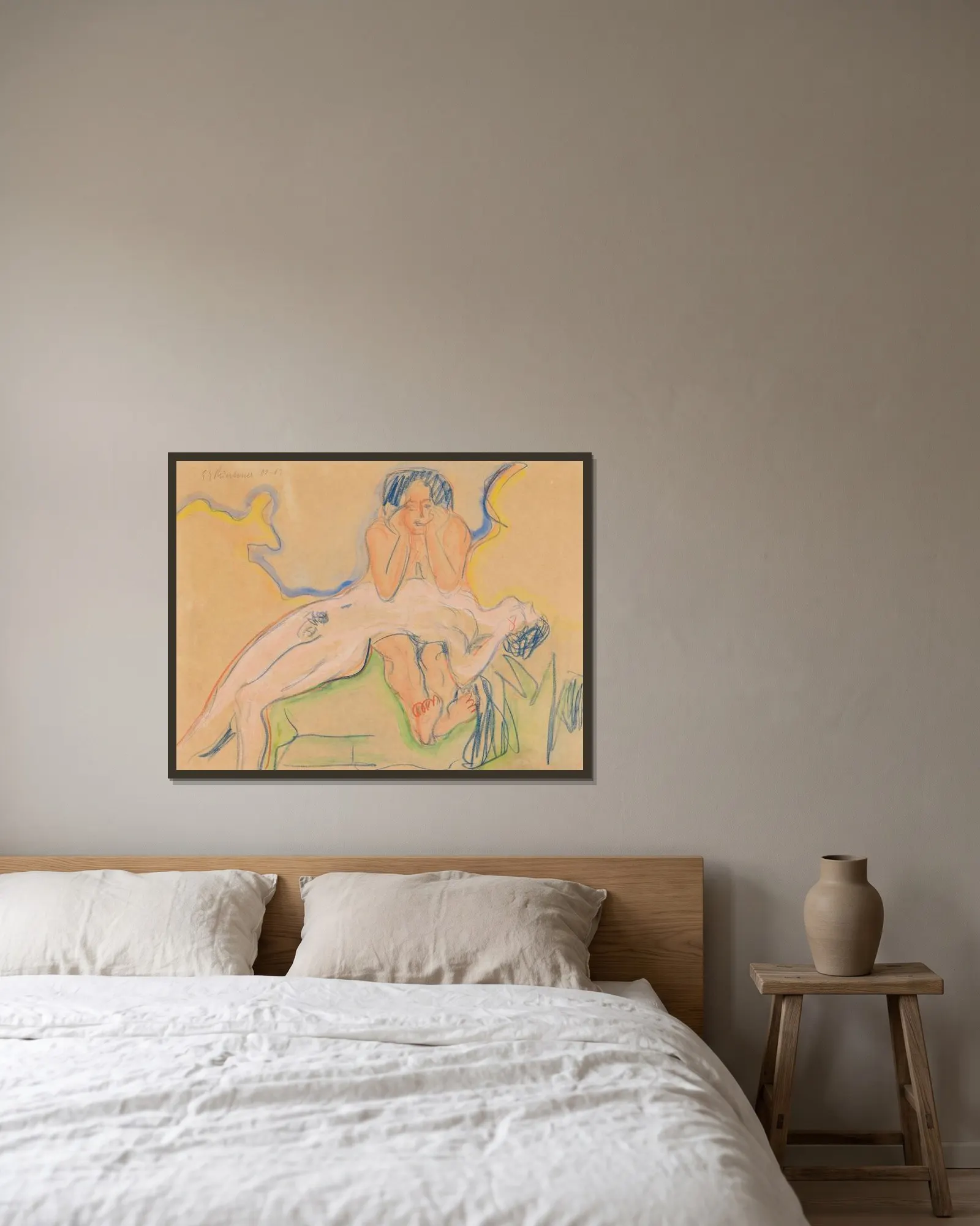 Zwei Akte av Ernst Ludwig Kirchner inramad på en vägg