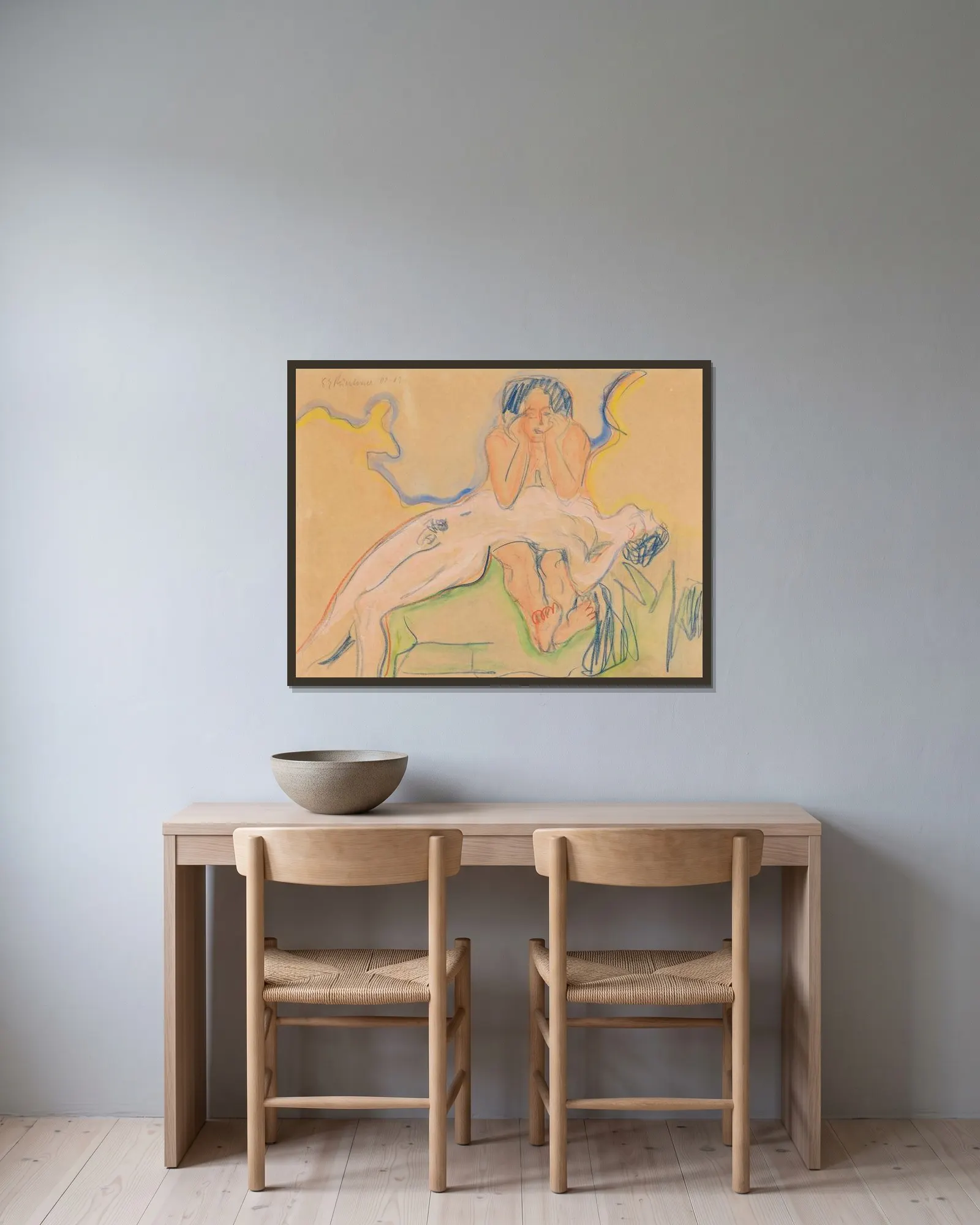 Zwei Akte av Ernst Ludwig Kirchner inramad på en vägg