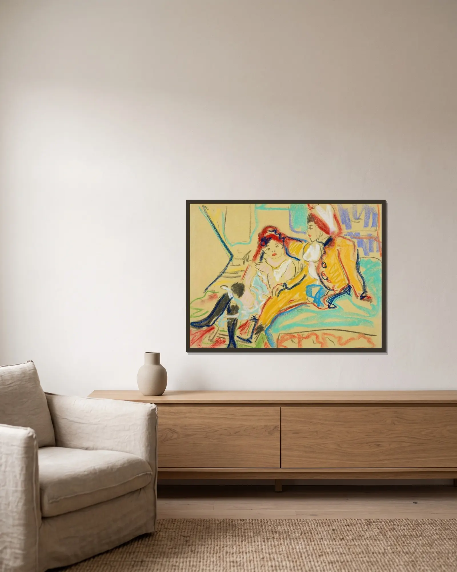 Zwei Mädchen auf einem Divan av Ernst Ludwig Kirchner inramad på en vägg