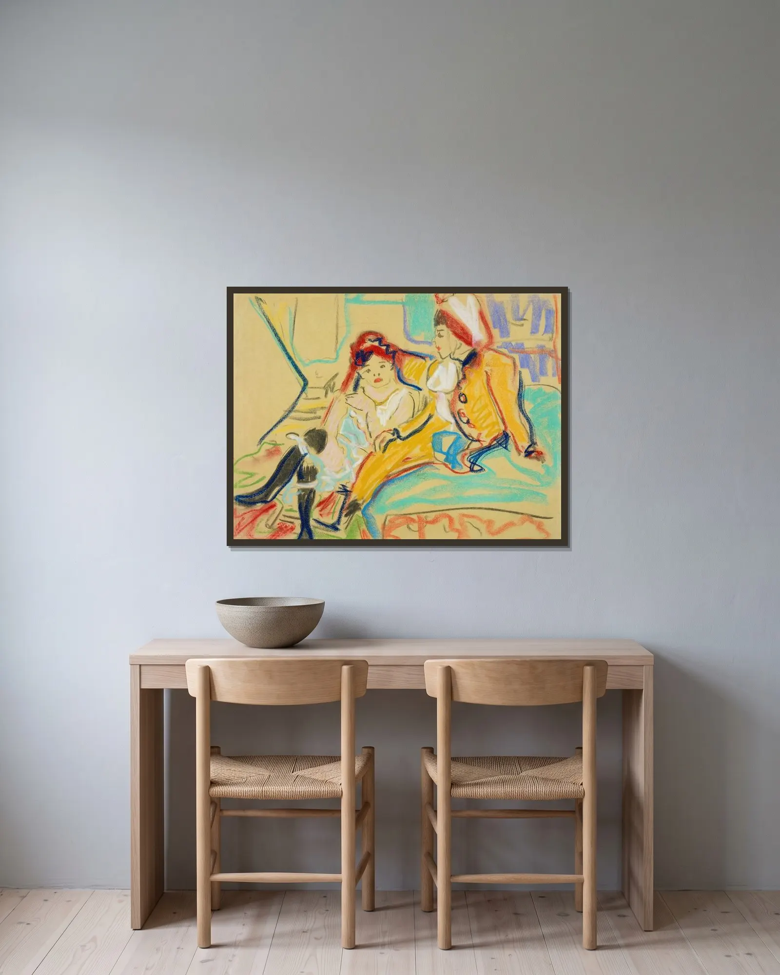 Zwei Mädchen auf einem Divan av Ernst Ludwig Kirchner inramad på en vägg