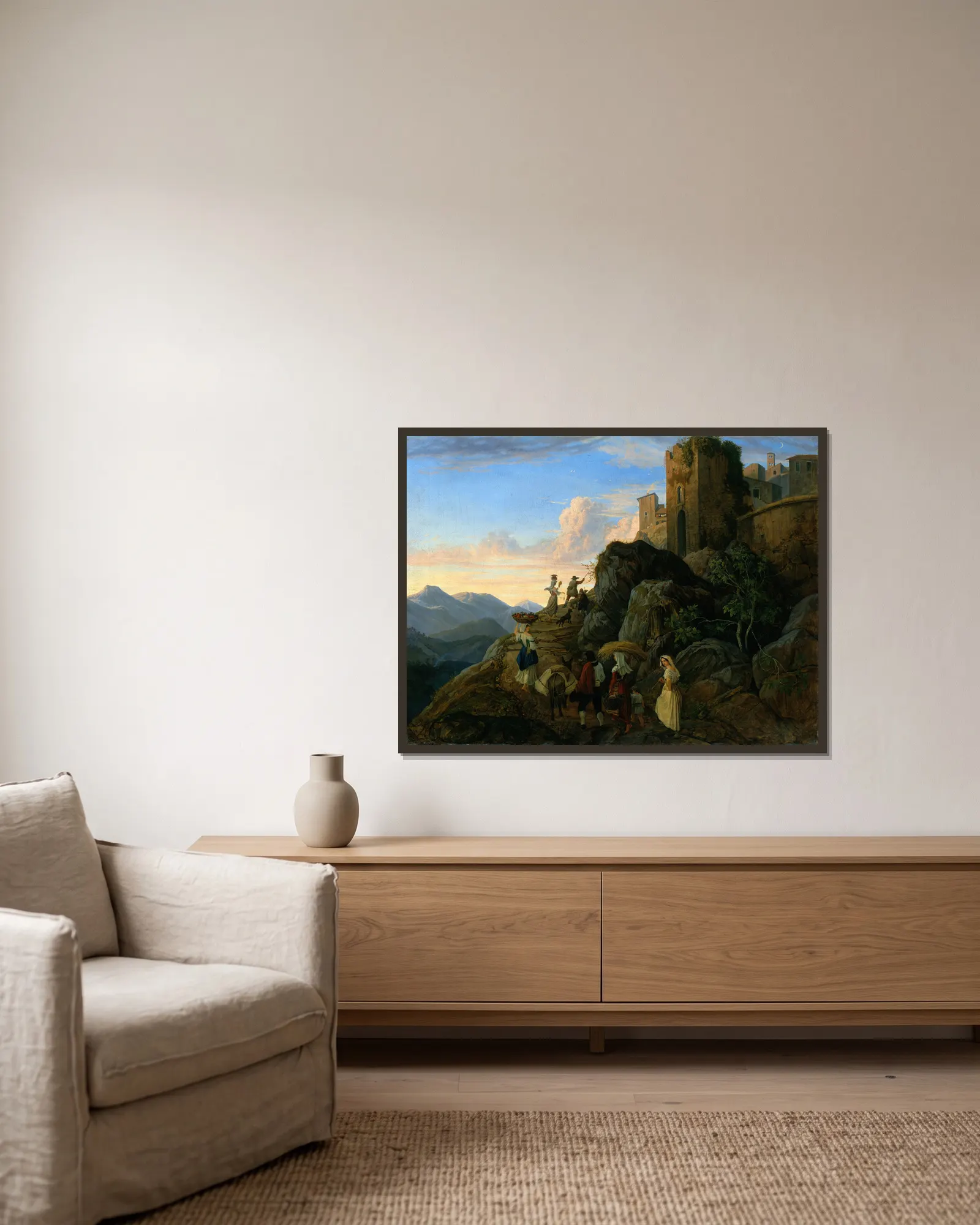 Civitella (Evening) av Adrian Ludwig Richter inramad på en vägg