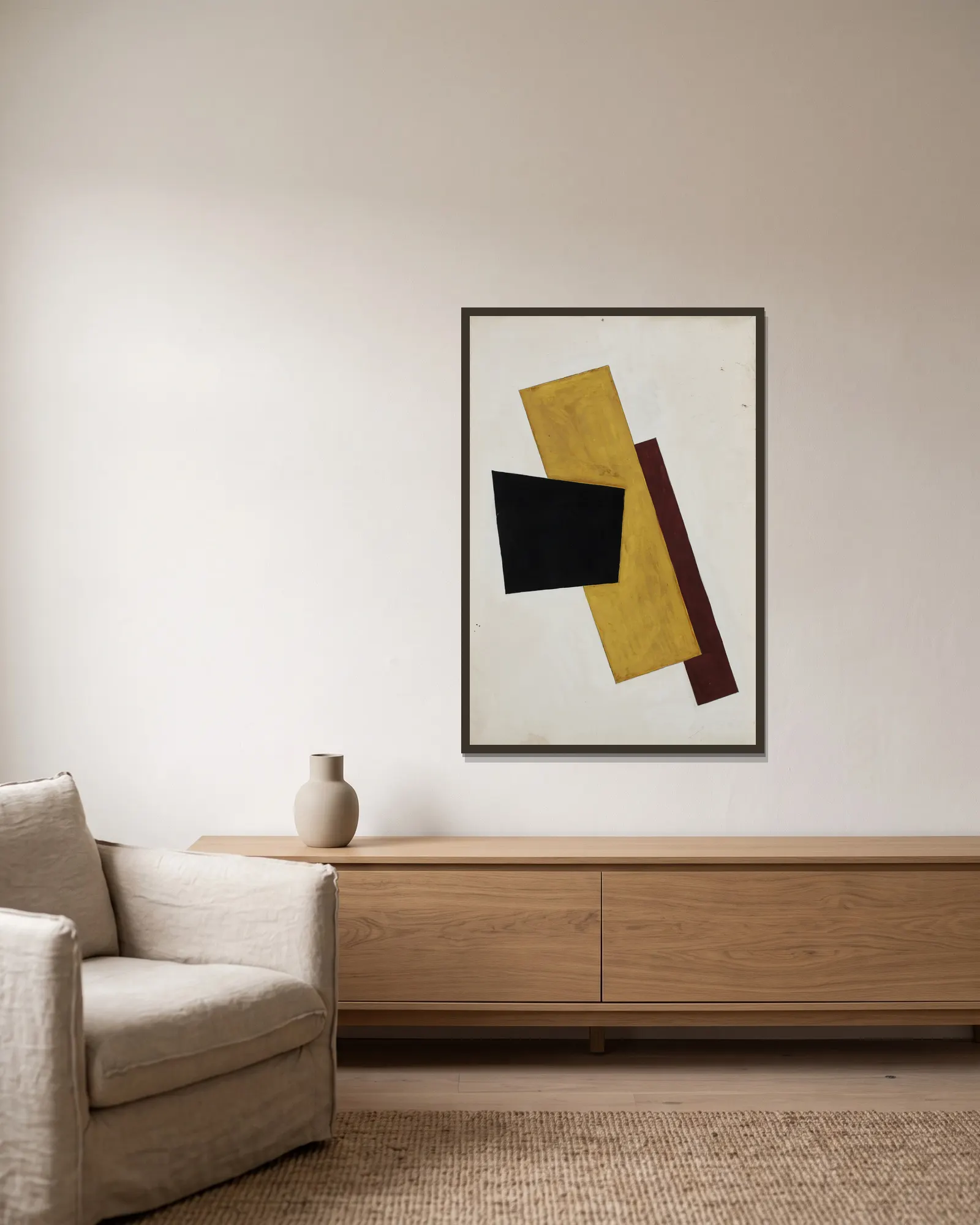 Composition av Lyubov Popova inramad på en vägg