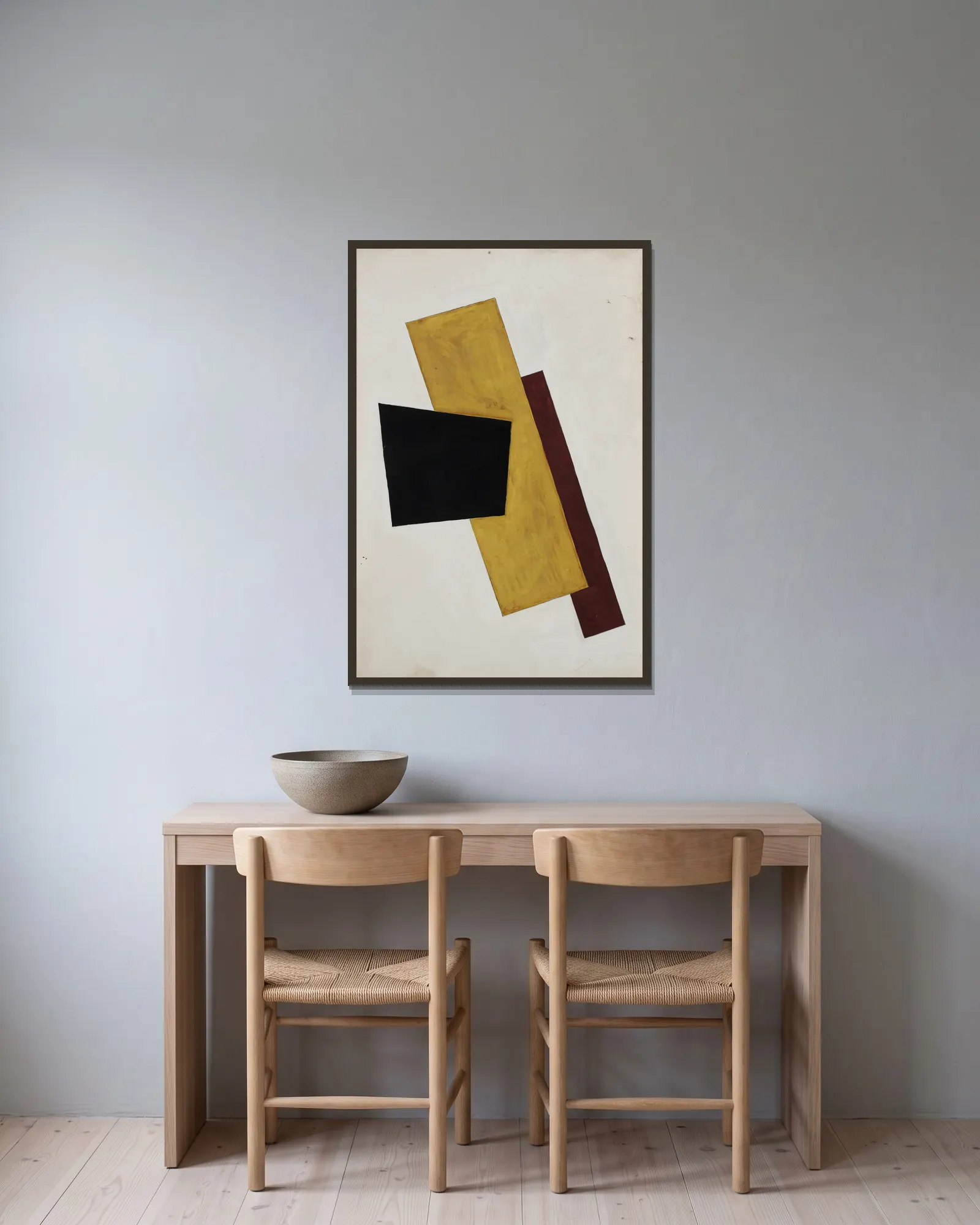 Composition av Lyubov Popova inramad på en vägg