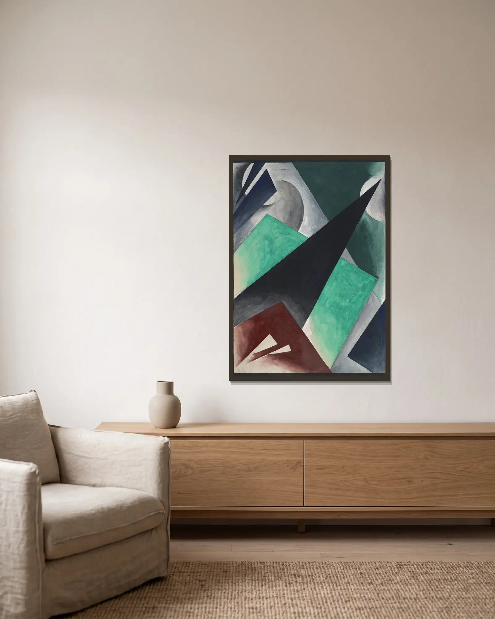 Painterly Architectonic, 1918 – nr 2 av Lyubov Popova inramad på en vägg