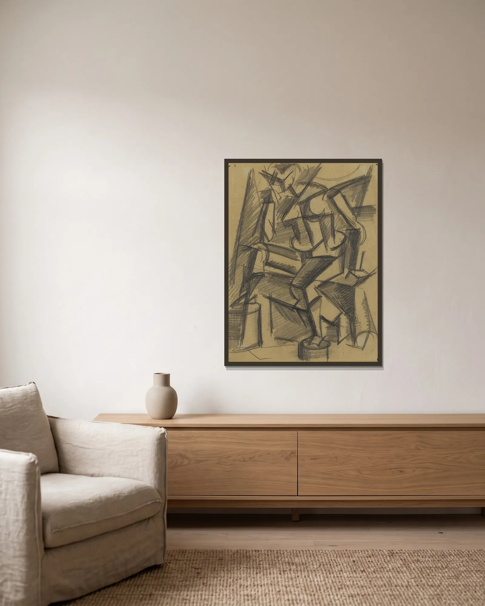 Untitled (Seated Nude), 1914 av Lyubov Popova inramad på en vägg