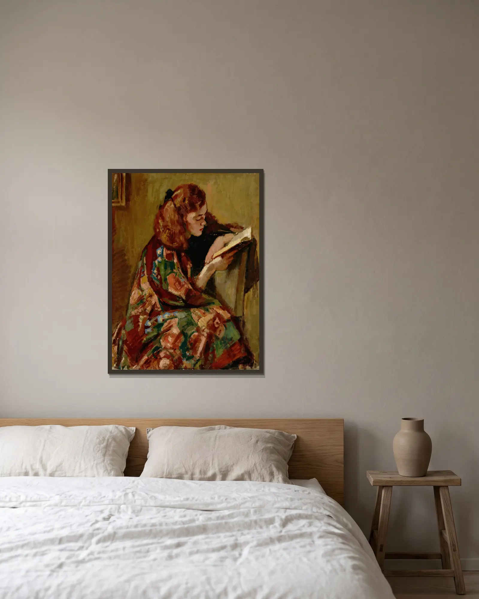 Girl Reading av Magnus Enckell inramad på en vägg