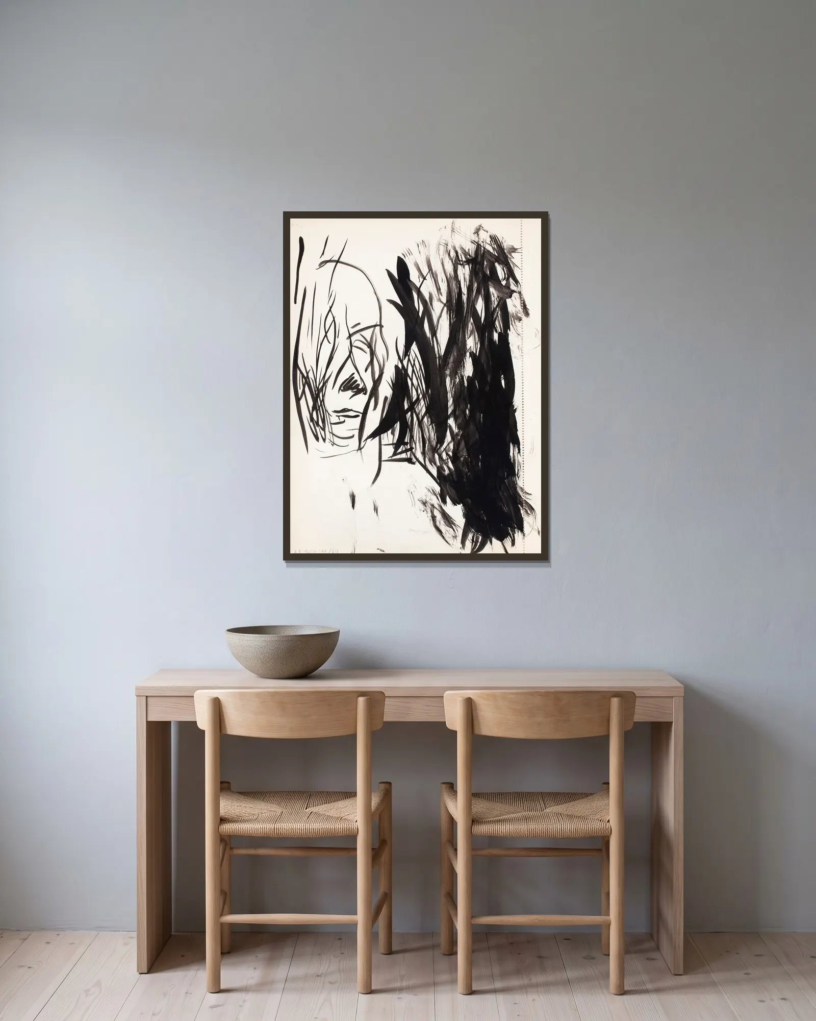 Luonnos av Magnus Enckell inramad på en vägg