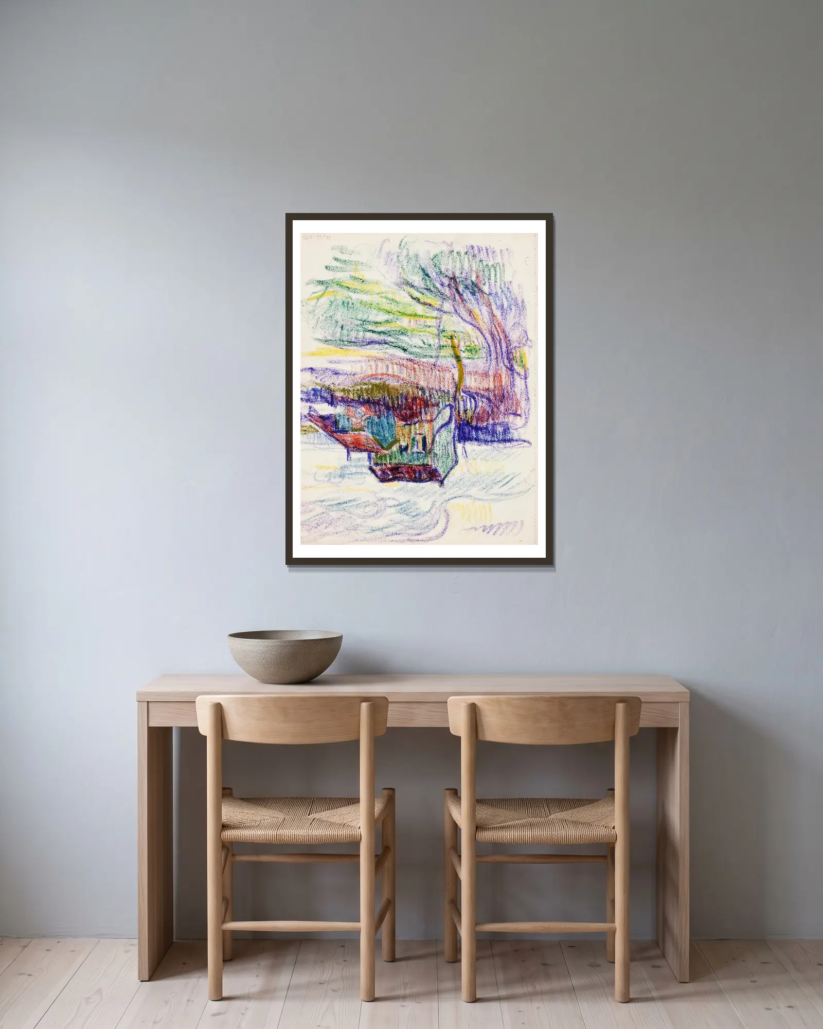 Maisema av Magnus Enckell inramad på en vägg