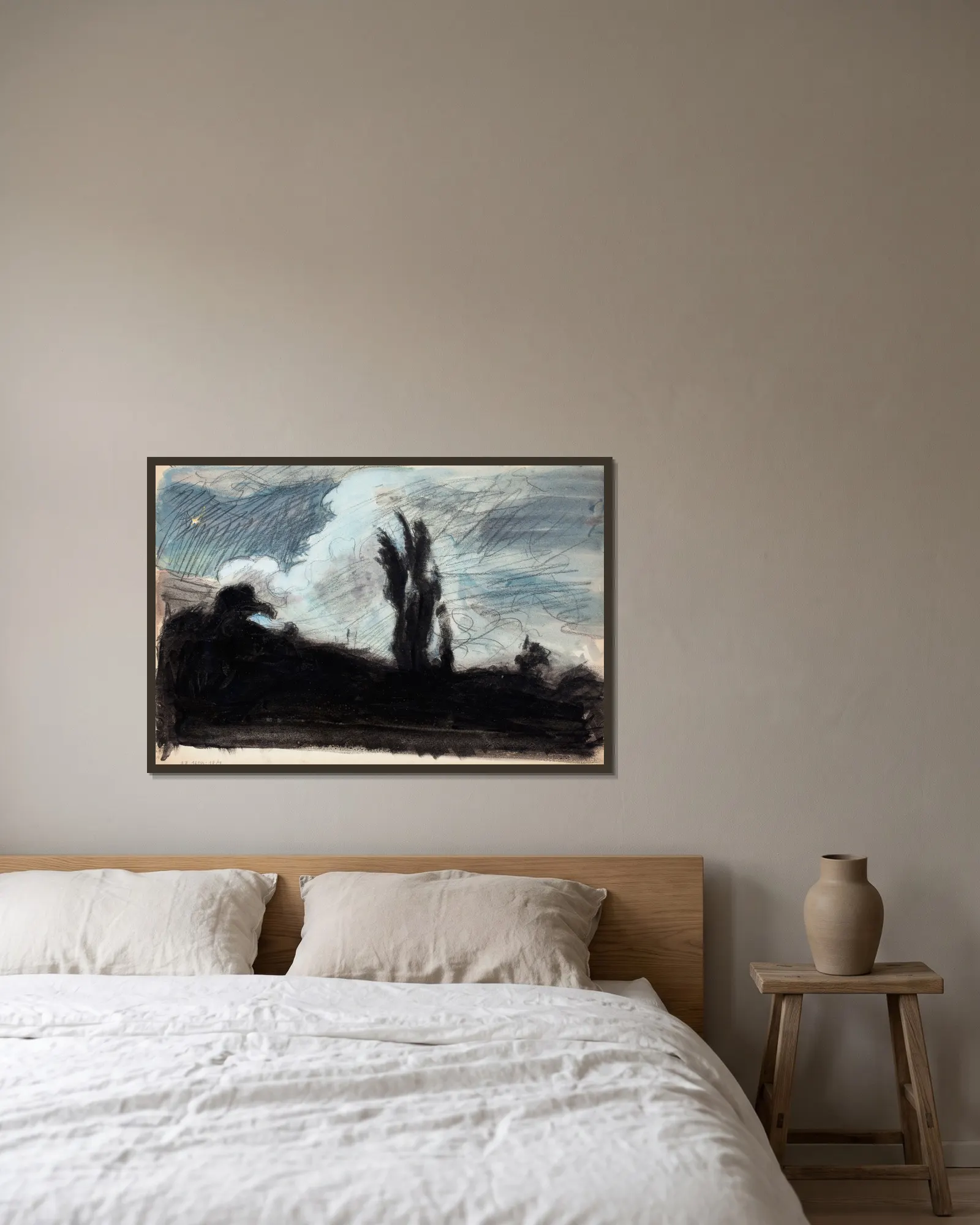Öinen maisema av Magnus Enckell inramad på en vägg