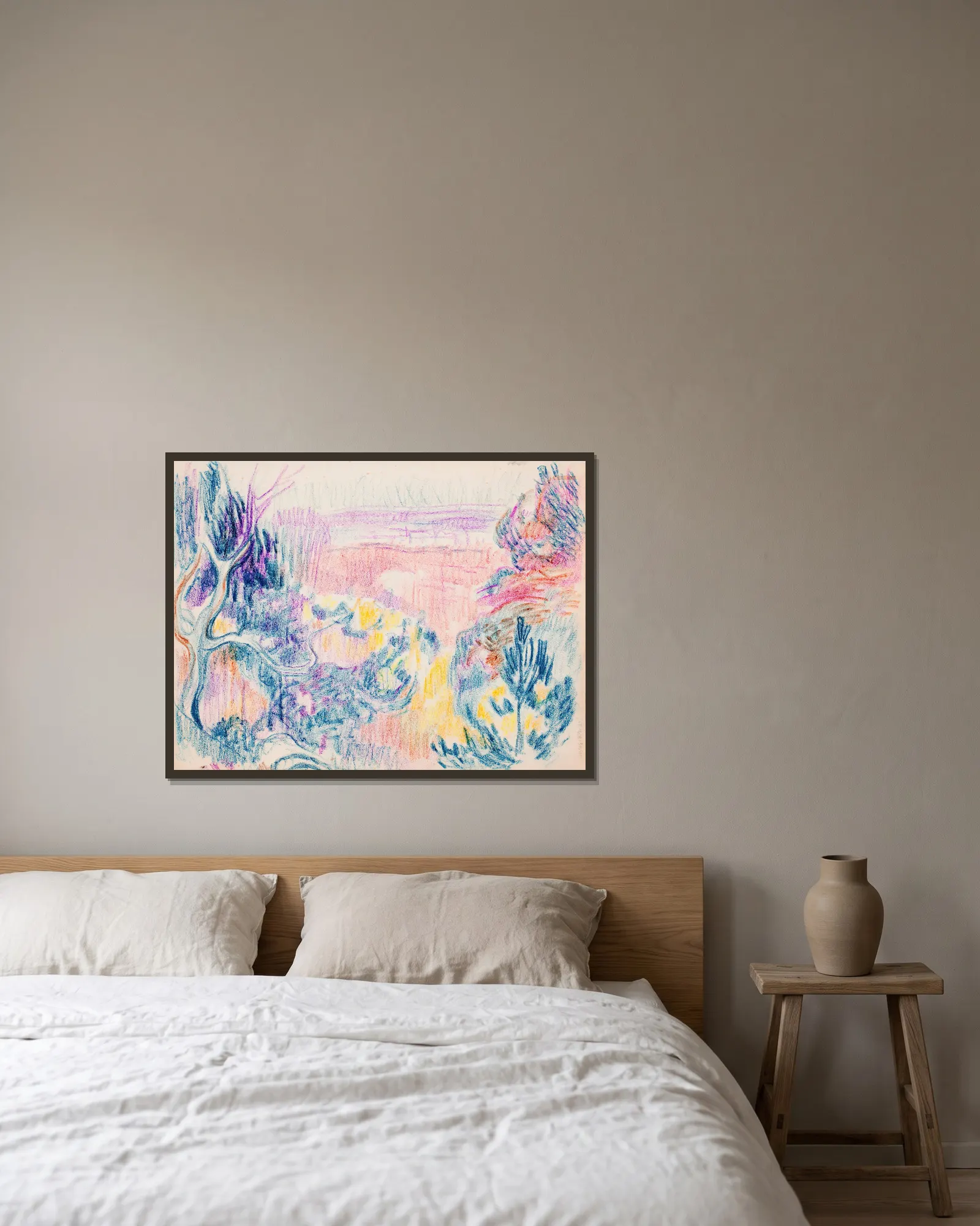 Rantamaisema av Magnus Enckell inramad på en vägg