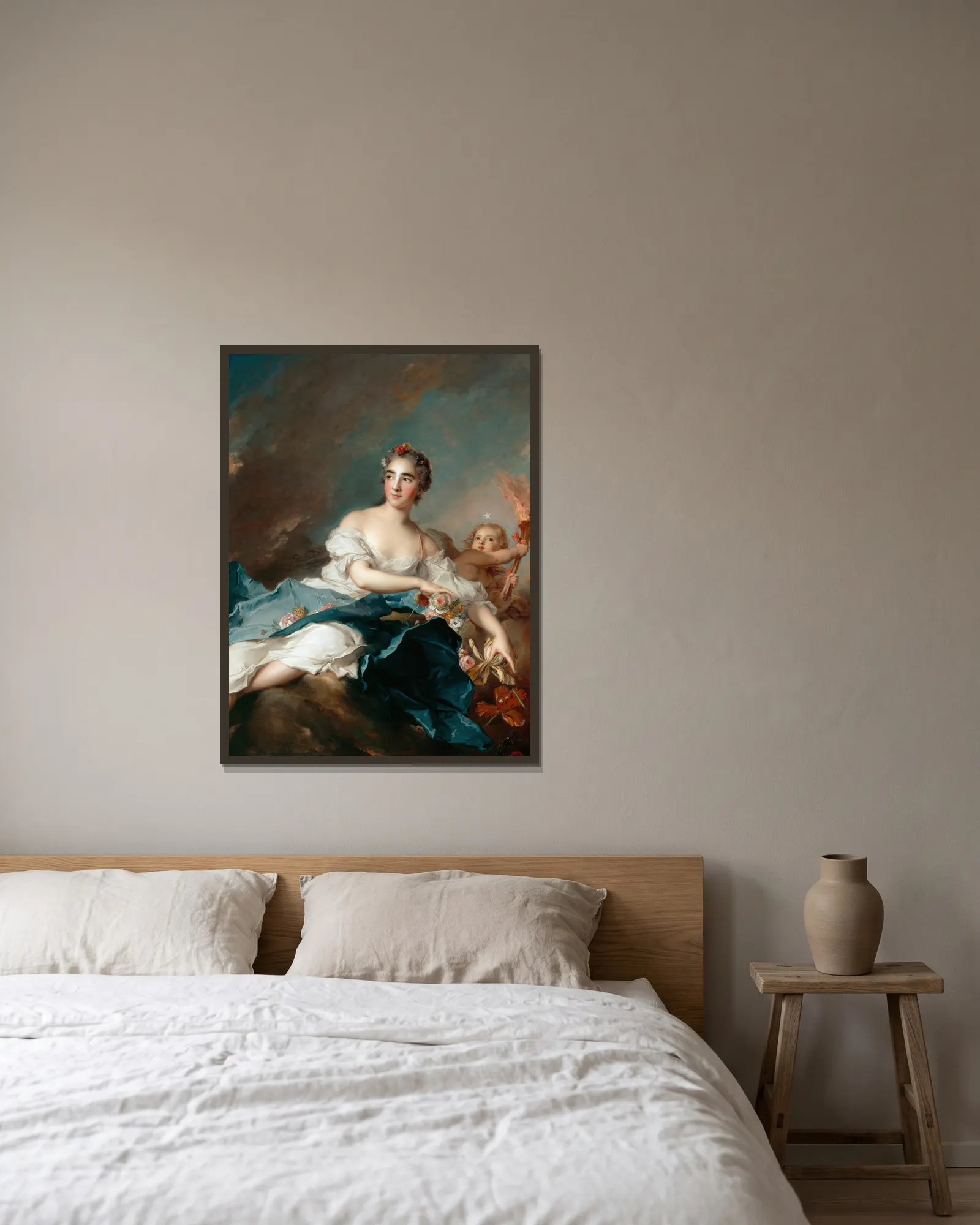 The Countess de Brac as Aurora av Jean-Marc Nattier inramad på en vägg