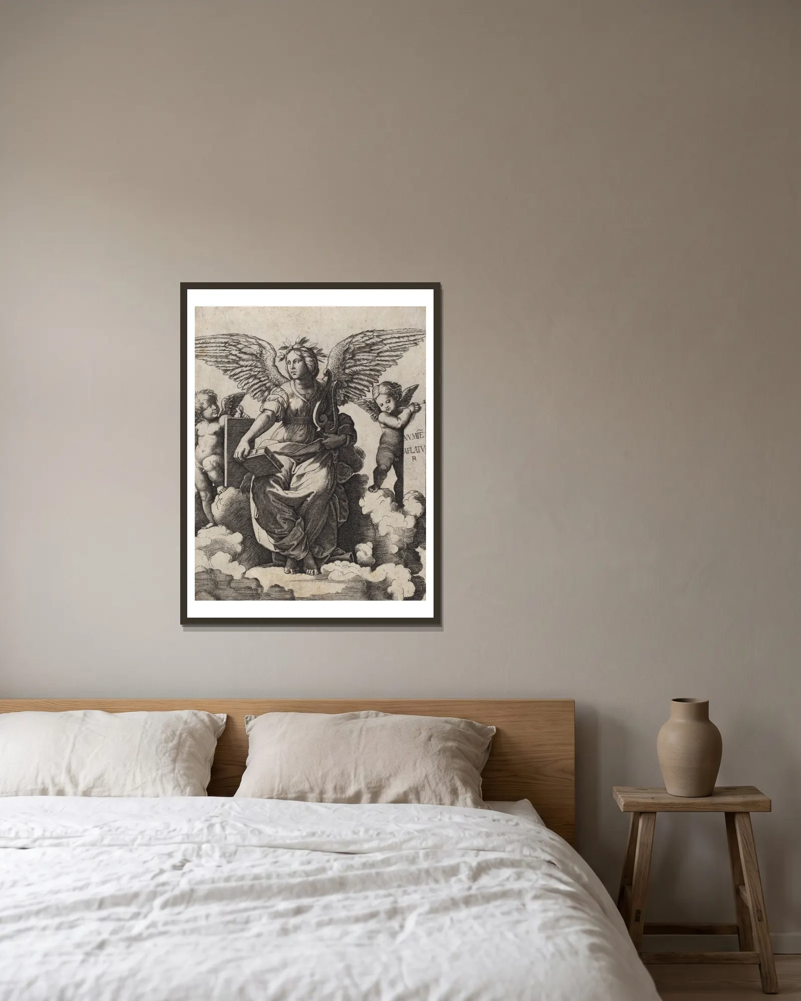 Poetry av Marcantonio Raimondi inramad på en vägg