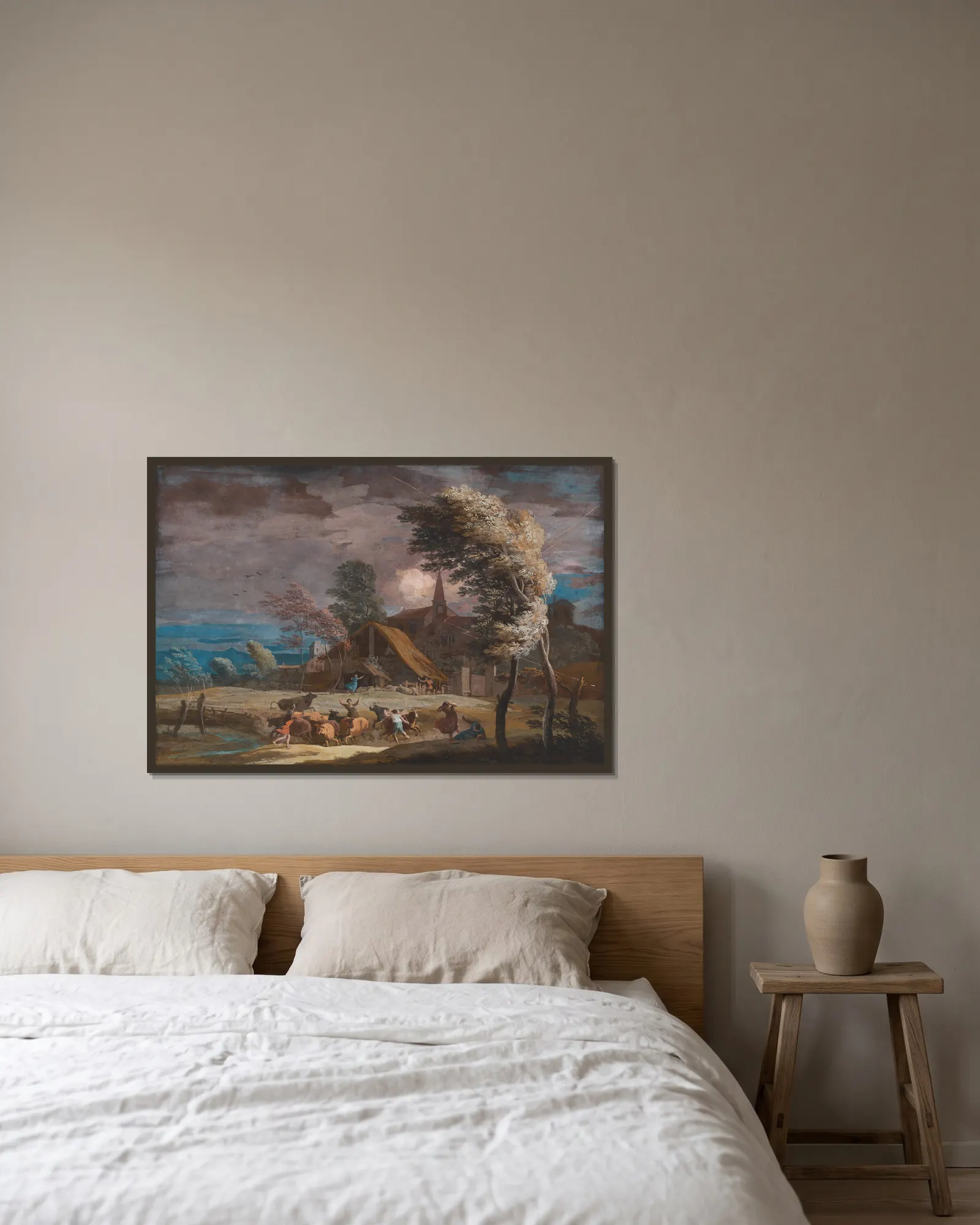 A Stormy Landscape av Marco Ricci inramad på en vägg
