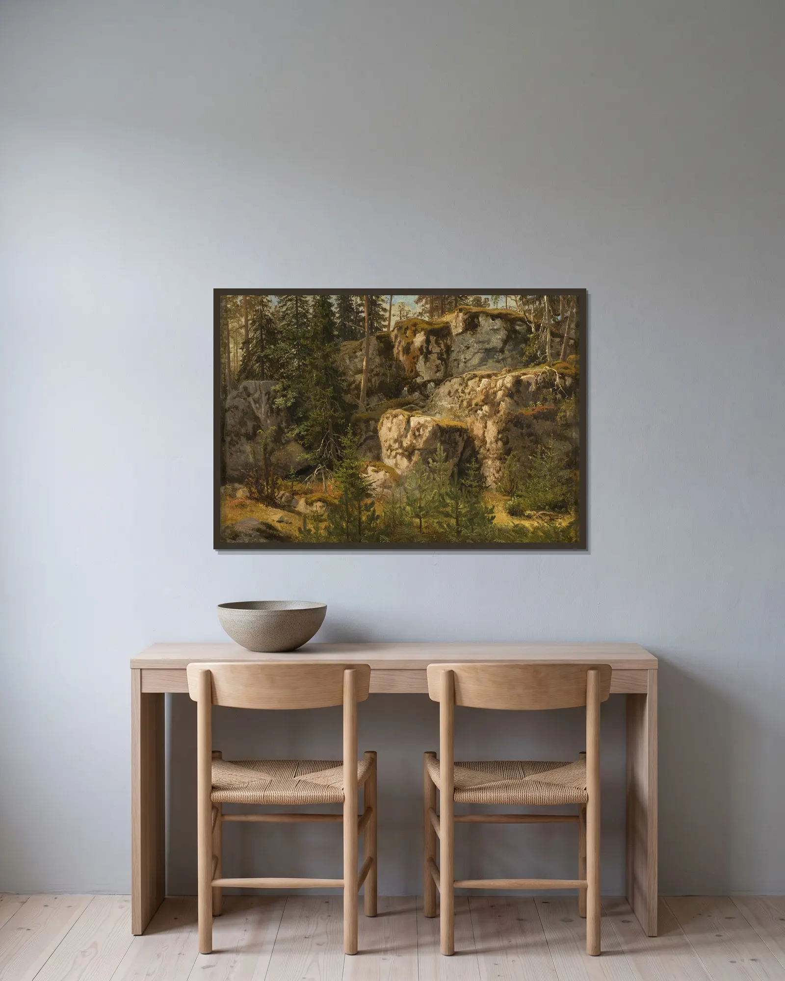 Stony Forest av Marcus Larson inramad på en vägg