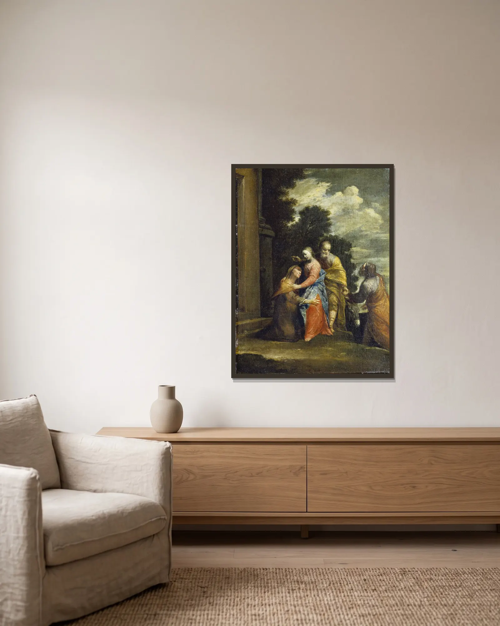 The Visitation av Giuseppe Maria Crespi inramad på en vägg