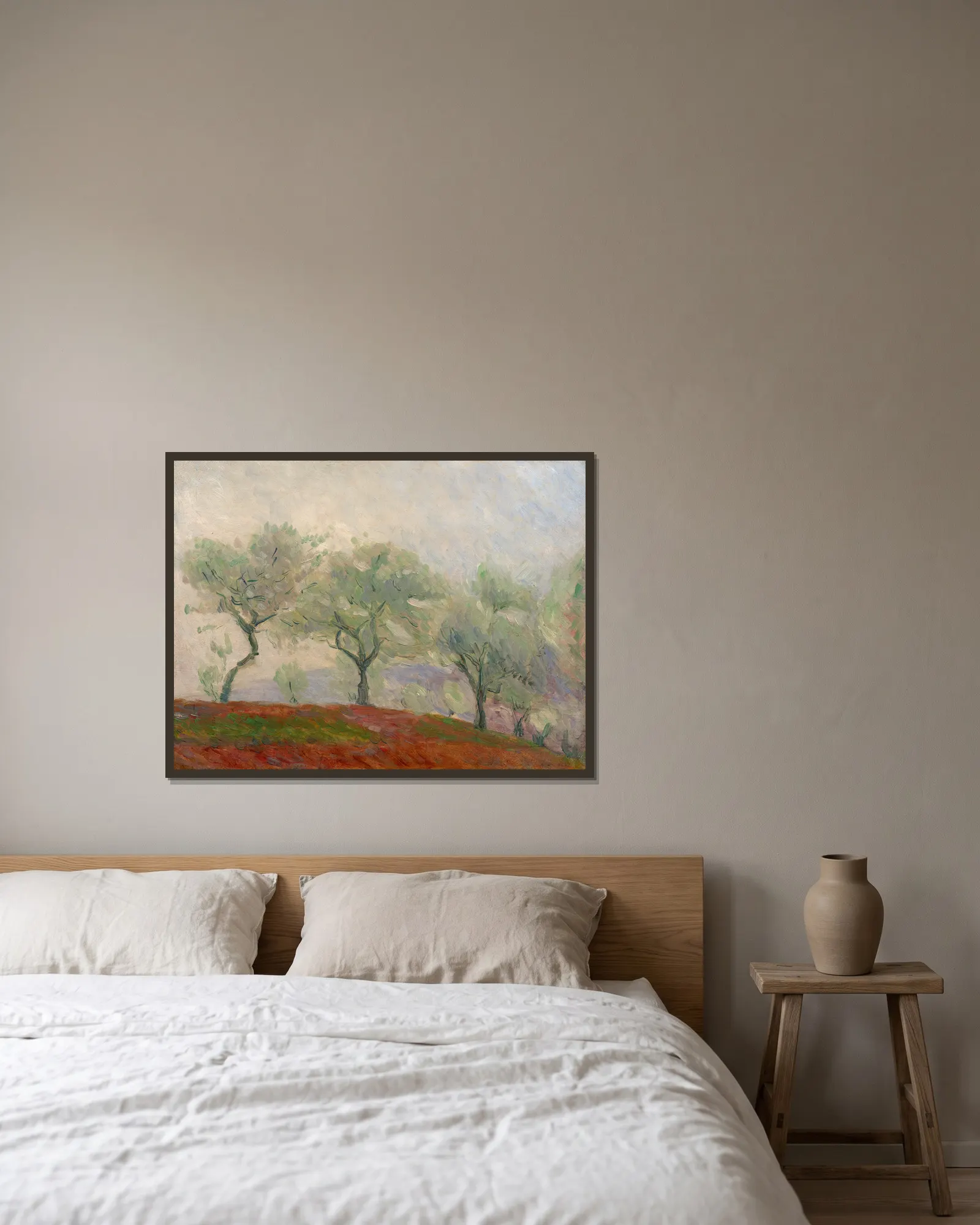 Landscape with trees av Marie Bracquemond inramad på en vägg