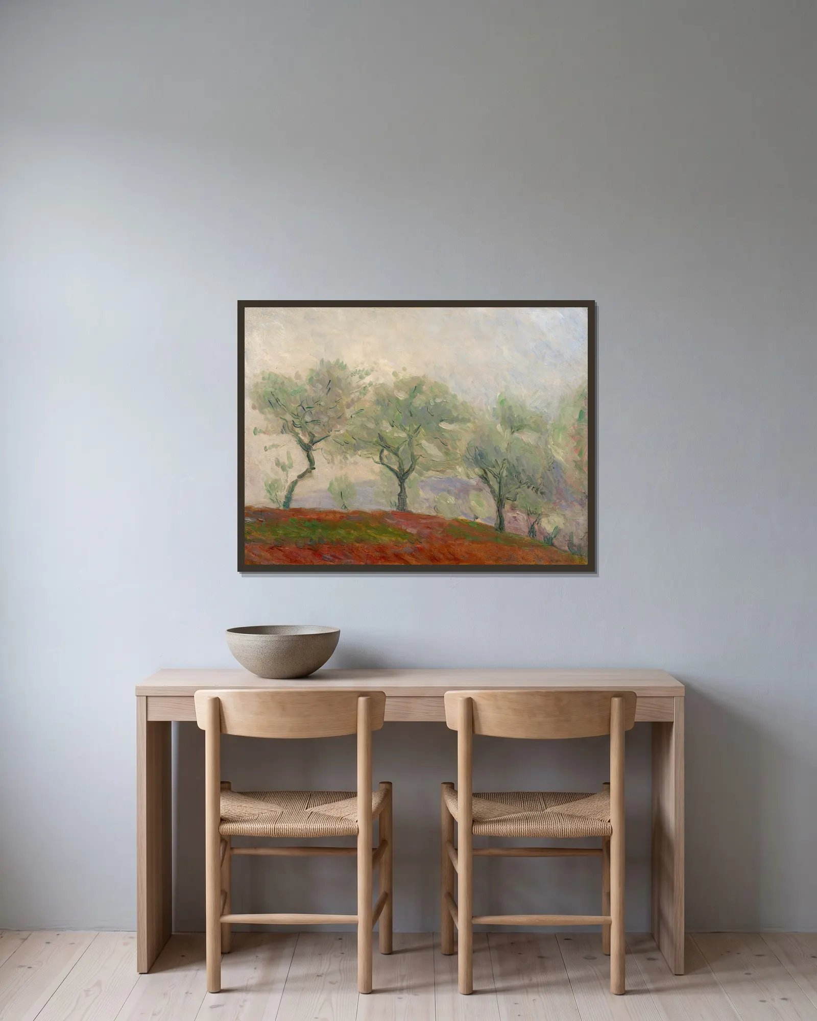 Landscape with trees av Marie Bracquemond inramad på en vägg