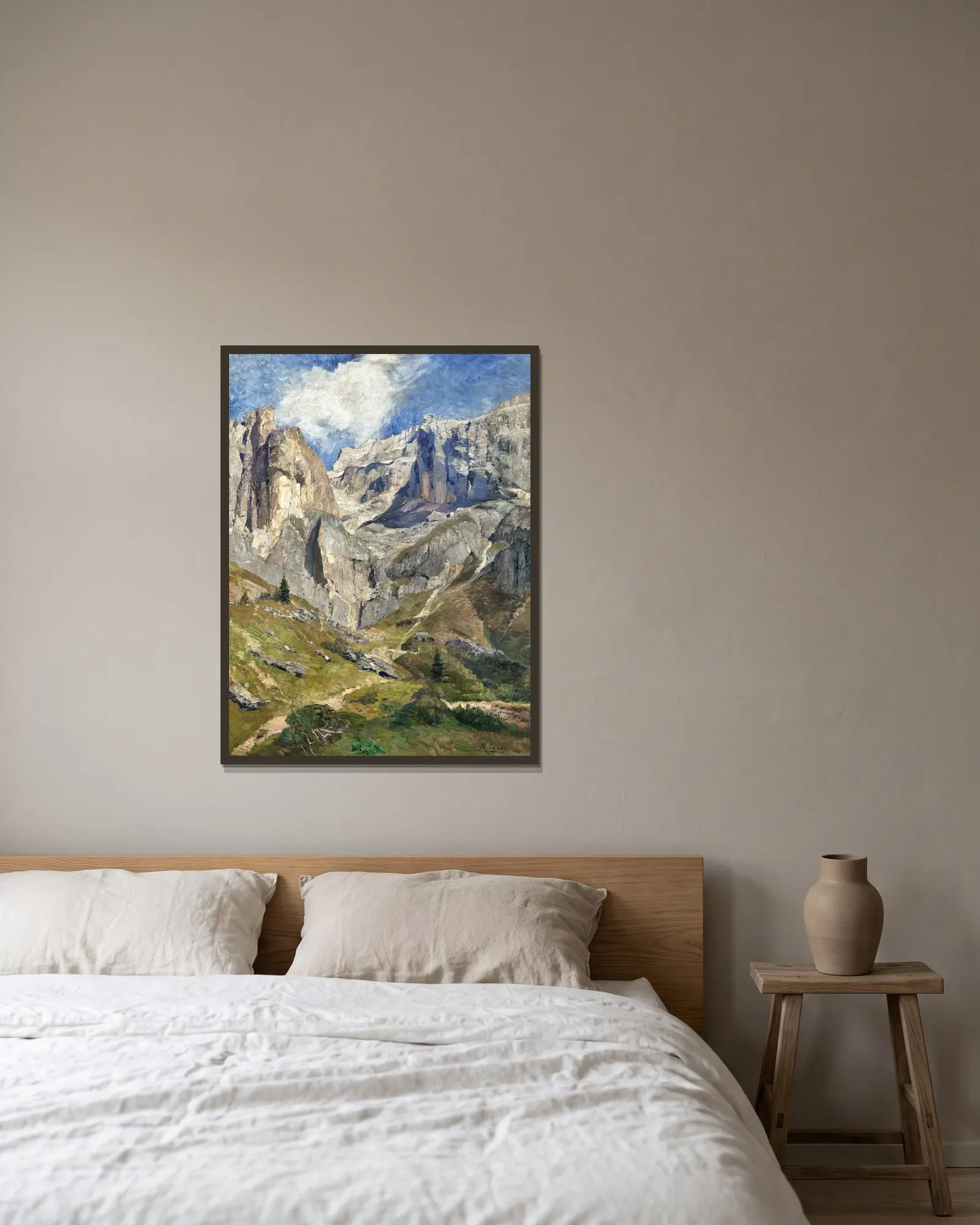 High in the Mountains av Marie Egner inramad på en vägg