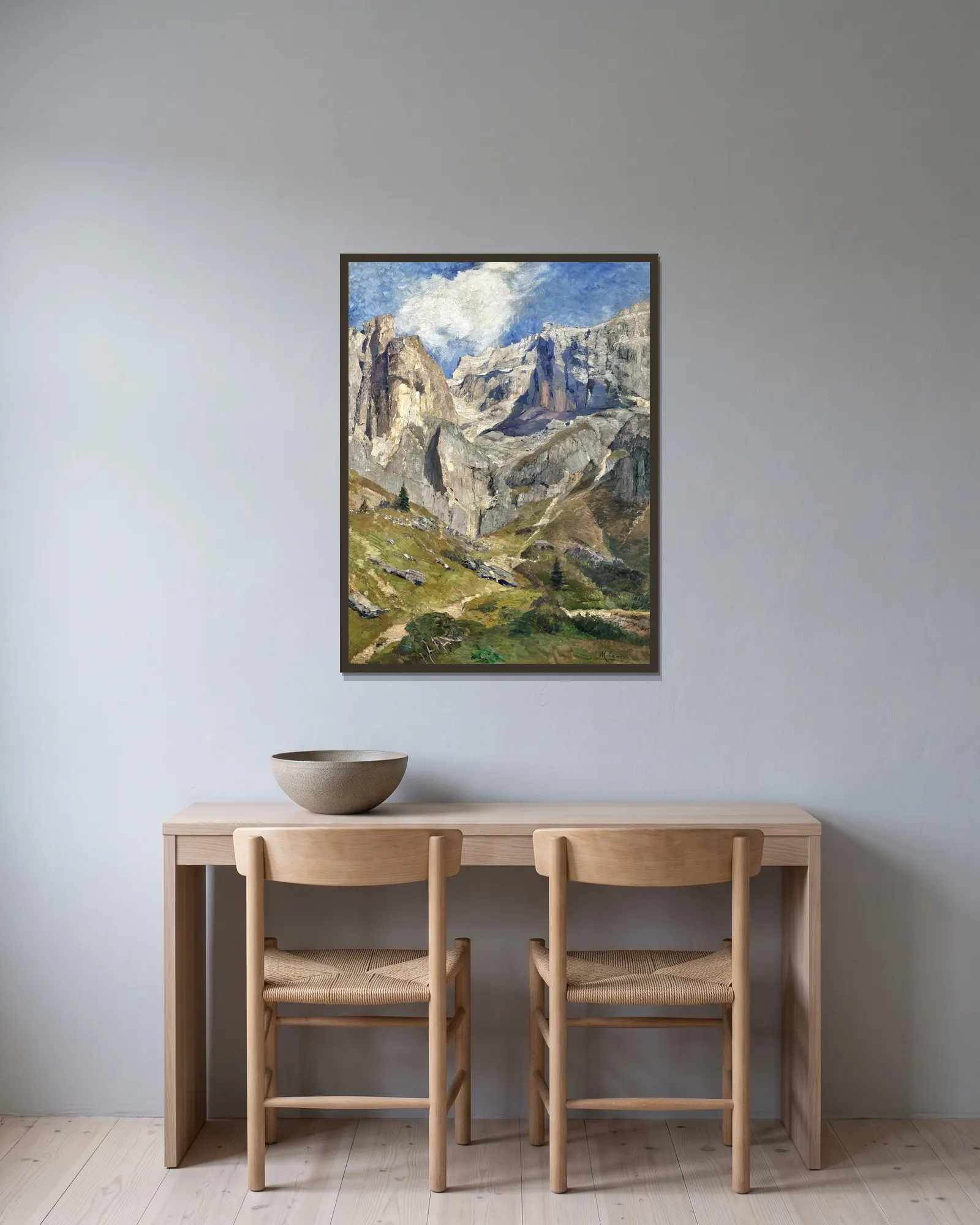 High in the Mountains av Marie Egner inramad på en vägg