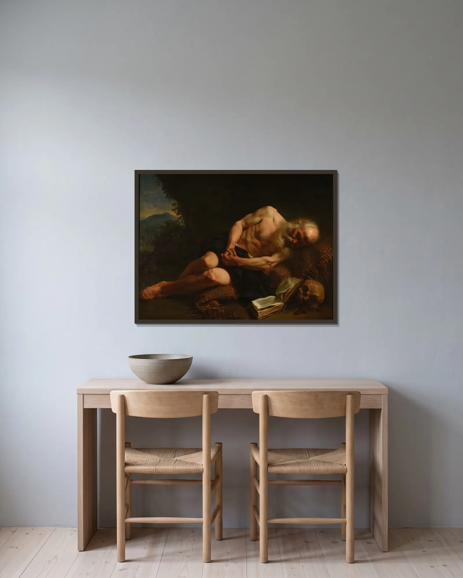 Saint Jérôme av Joseph-Marie Vien inramad på en vägg