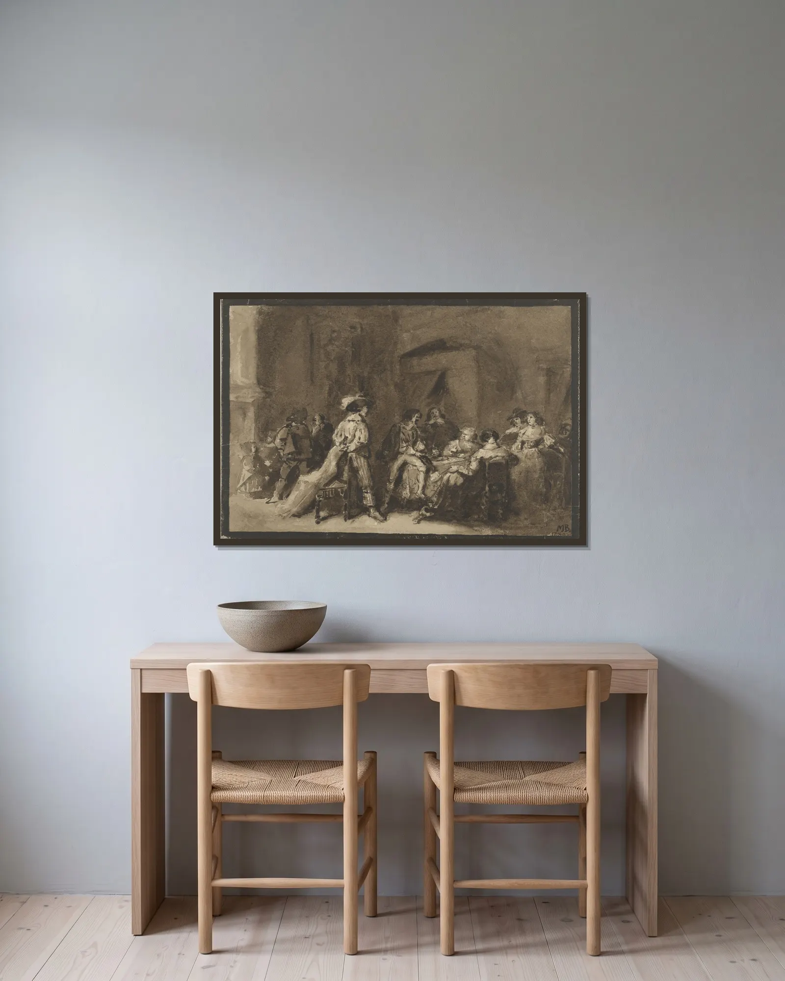 Historische scène av Marius Bauer inramad på en vägg