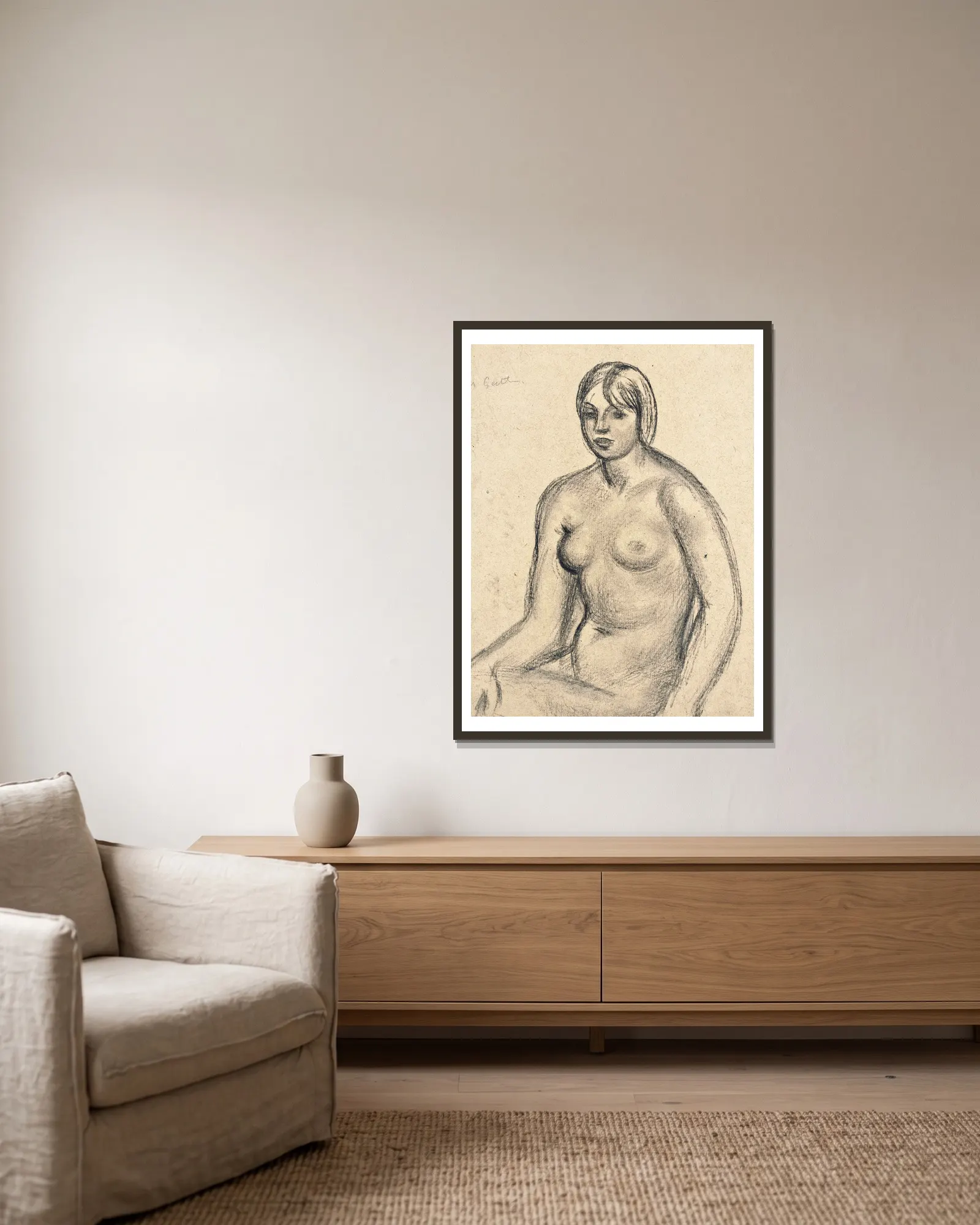 Female nude av Mark Gertler inramad på en vägg