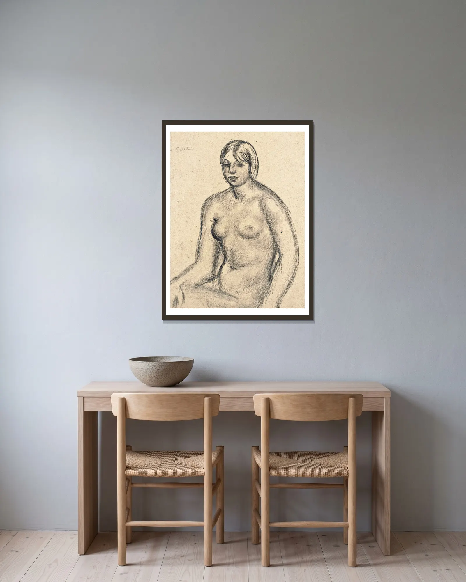 Female nude av Mark Gertler inramad på en vägg