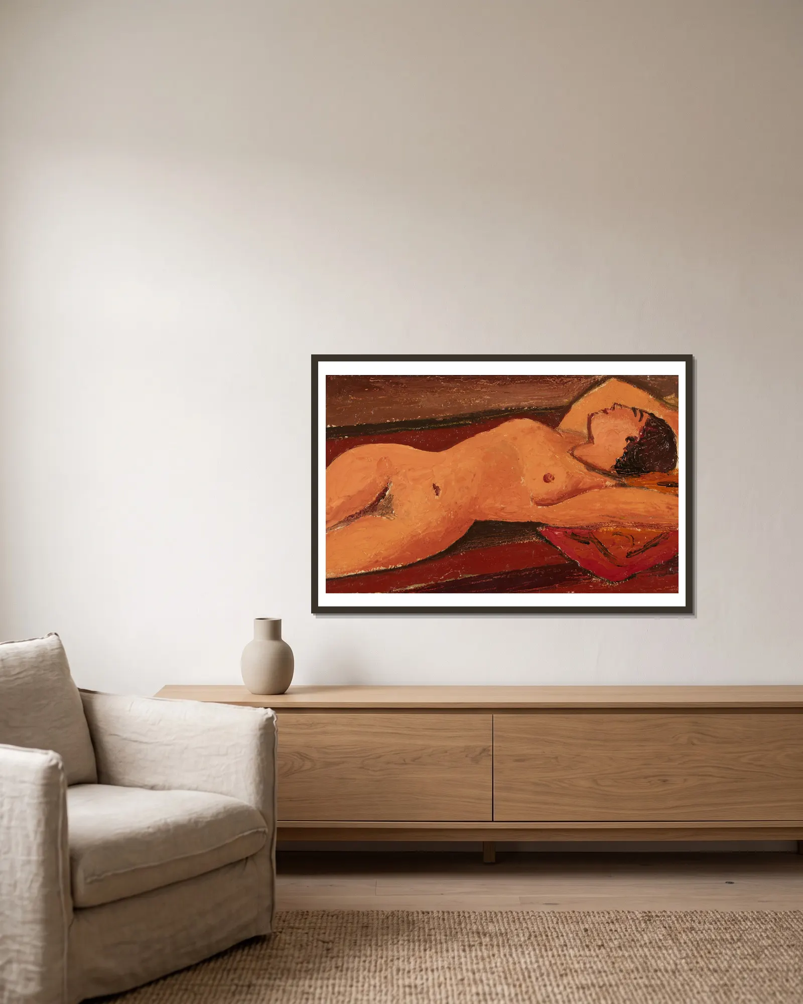 Reclining Nude av Mark Gertler inramad på en vägg
