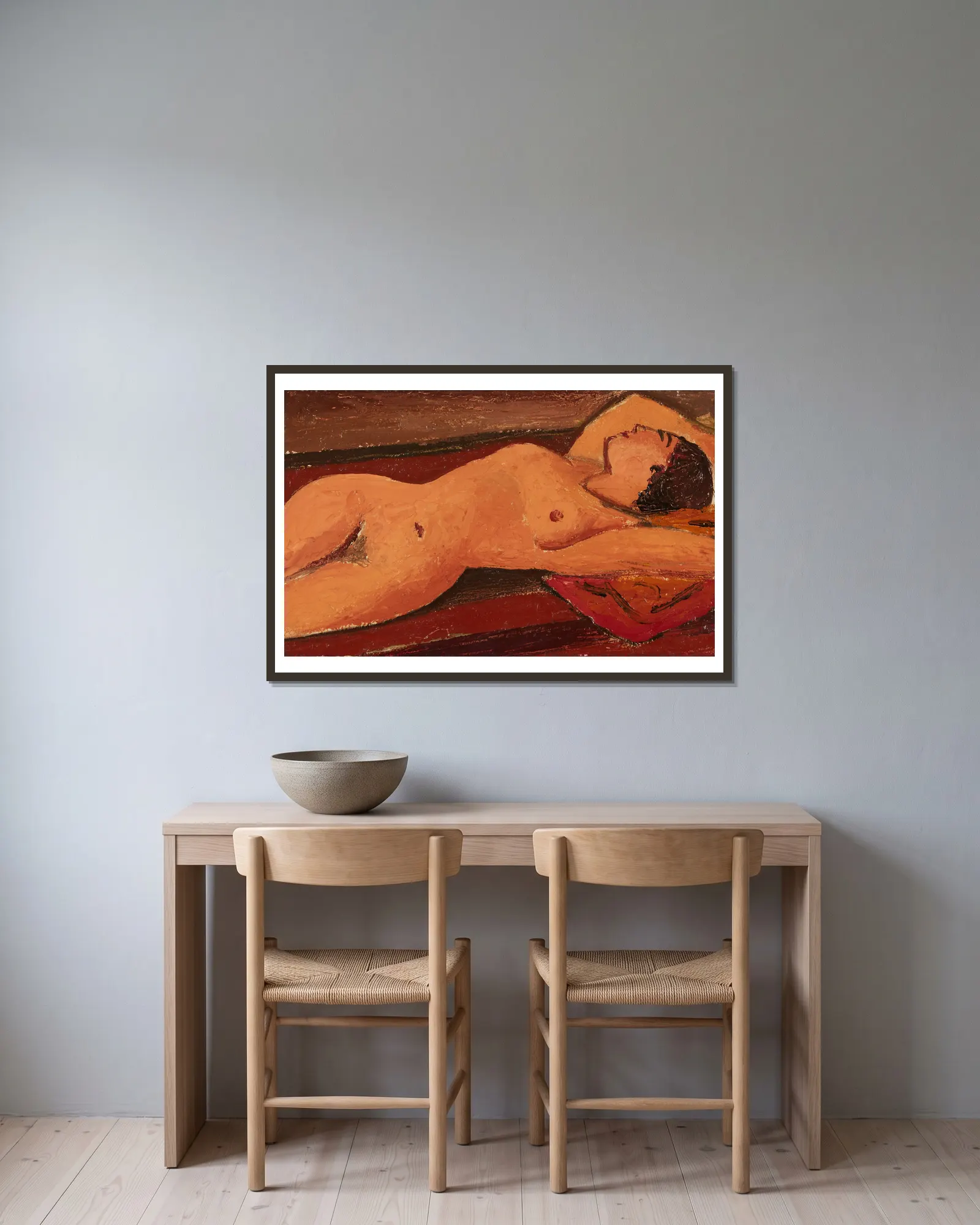 Reclining Nude av Mark Gertler inramad på en vägg