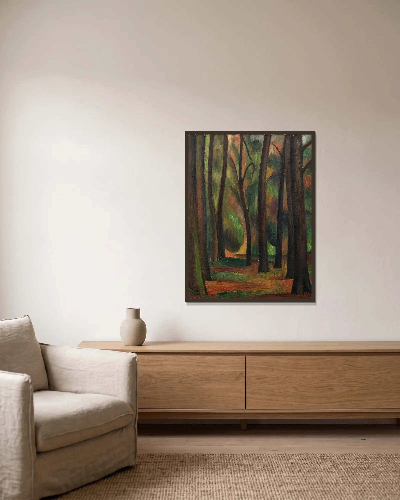 Trees at Garsington av Mark Gertler inramad på en vägg
