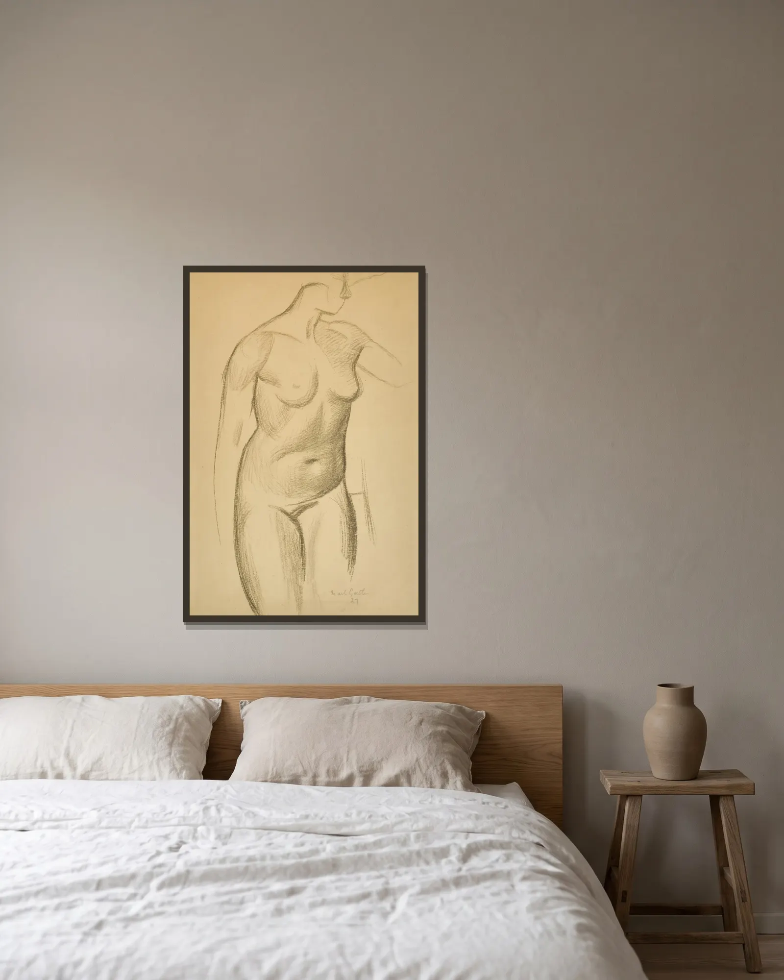 Untitled (Female Nude) av Mark Gertler inramad på en vägg