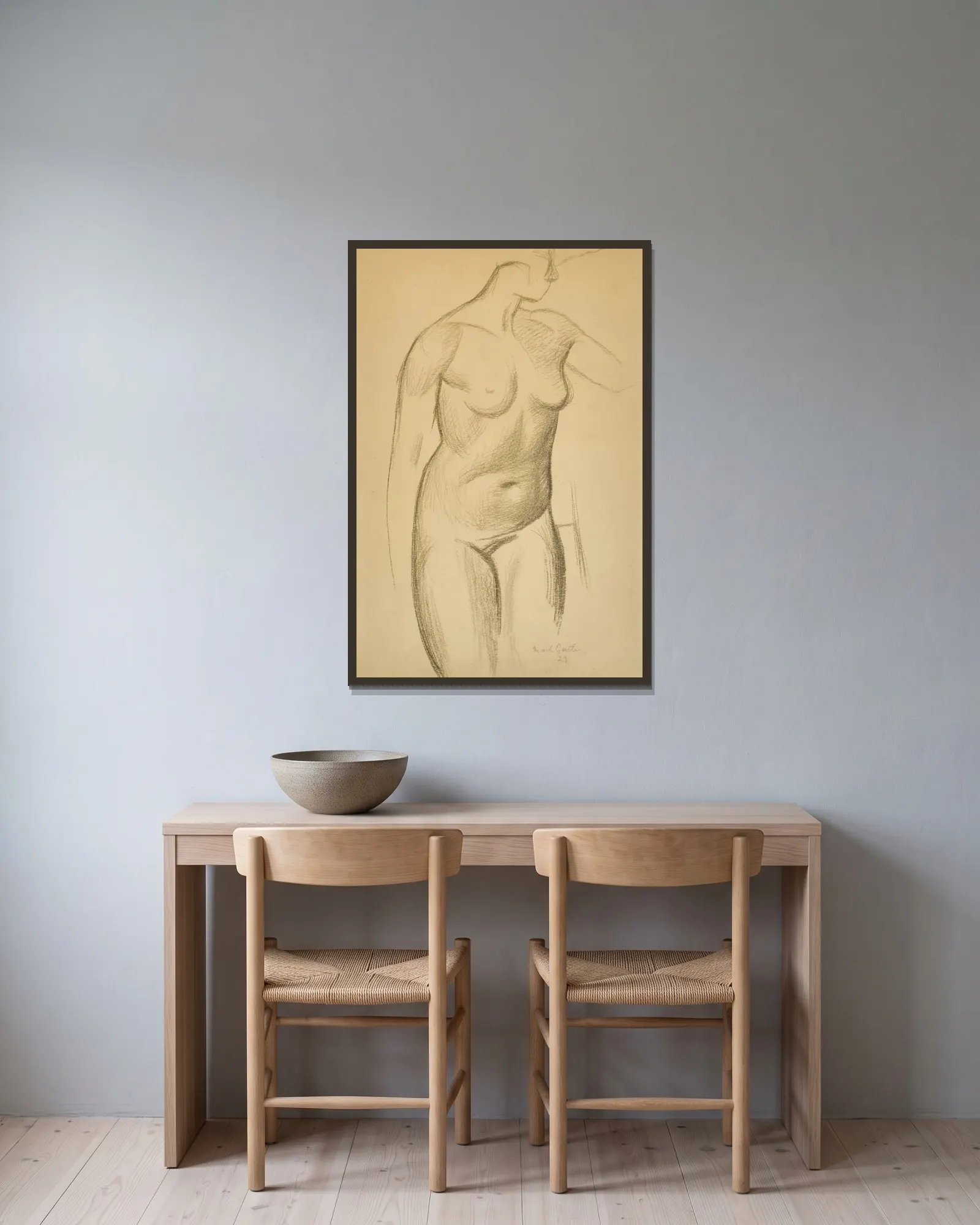Untitled (Female Nude) av Mark Gertler inramad på en vägg