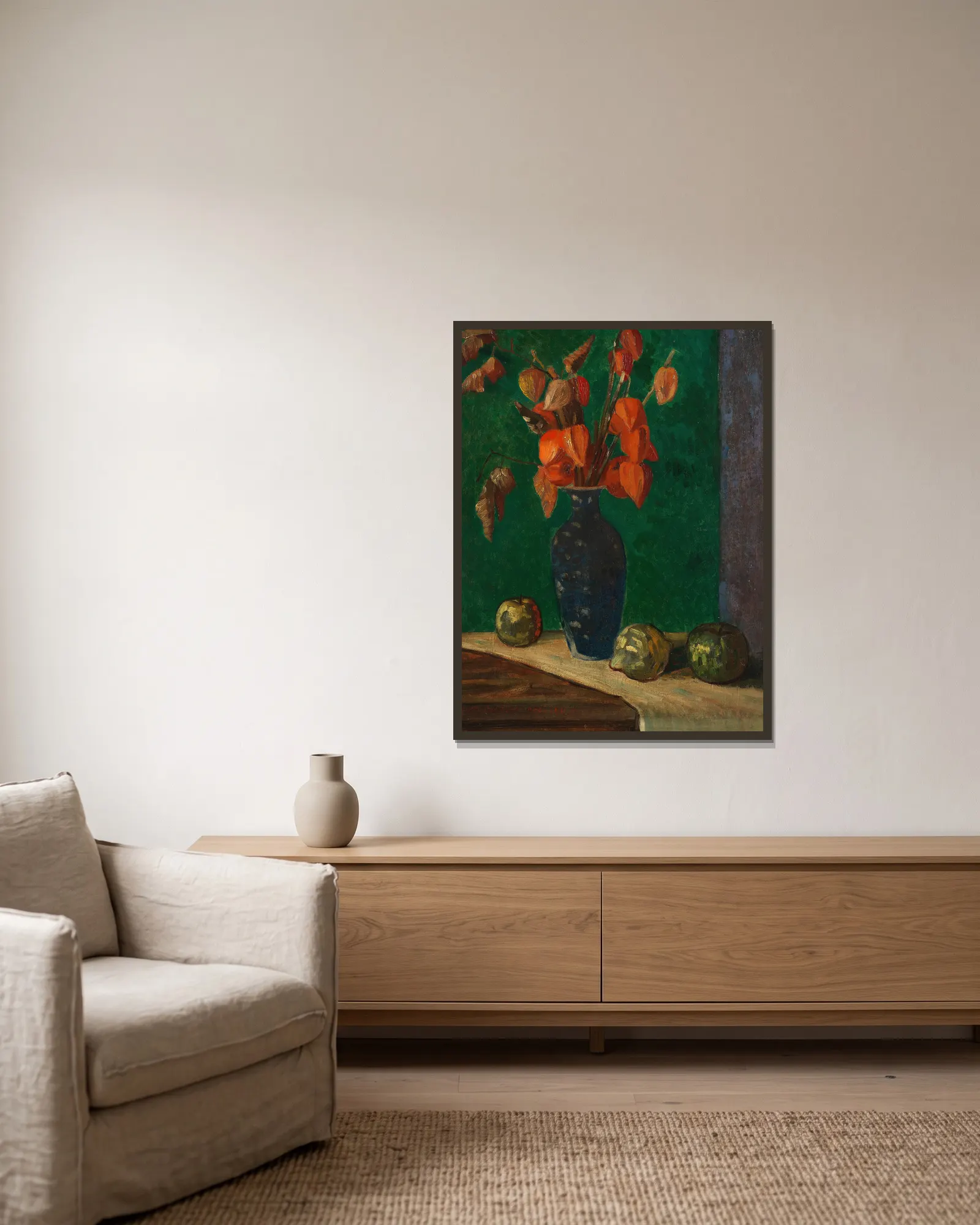 Winter Cherries av Mark Gertler inramad på en vägg