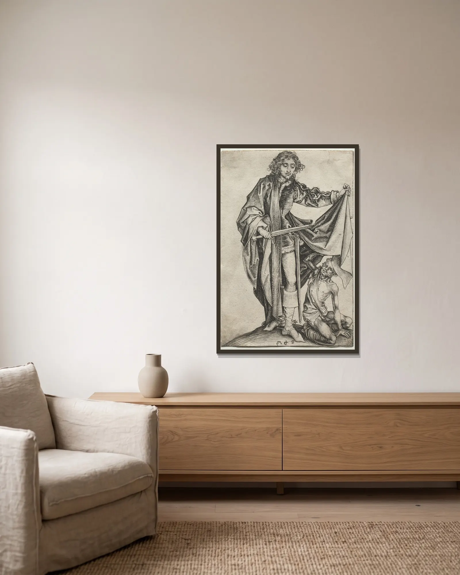St. Martin av Martin Schongauer inramad på en vägg