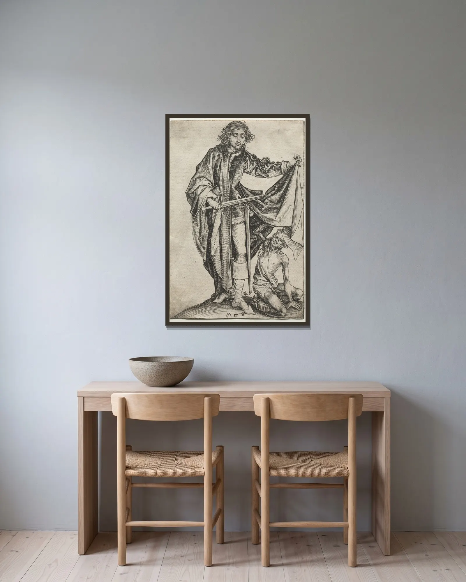 St. Martin av Martin Schongauer inramad på en vägg