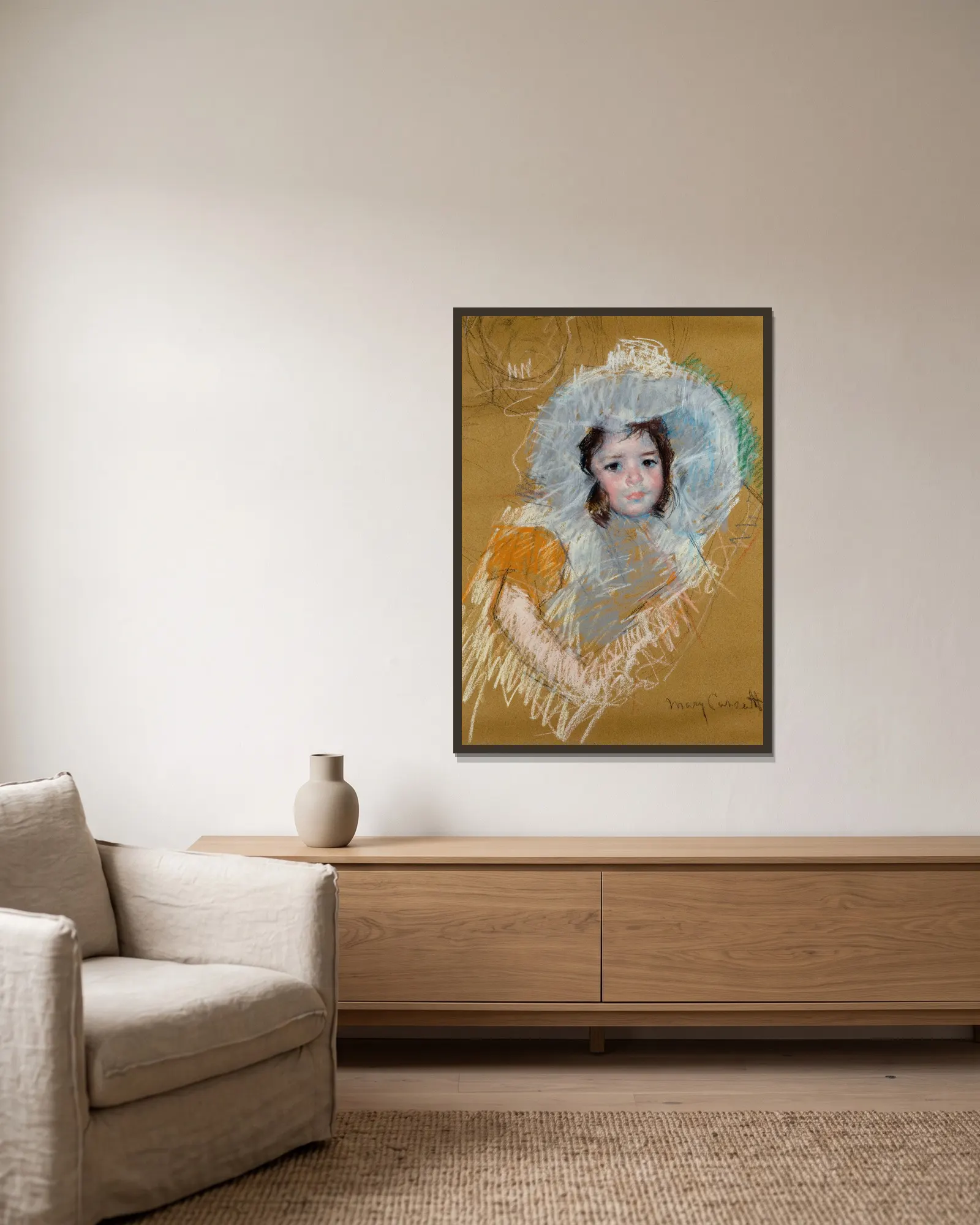 Buste de fillette av Mary Cassatt inramad på en vägg