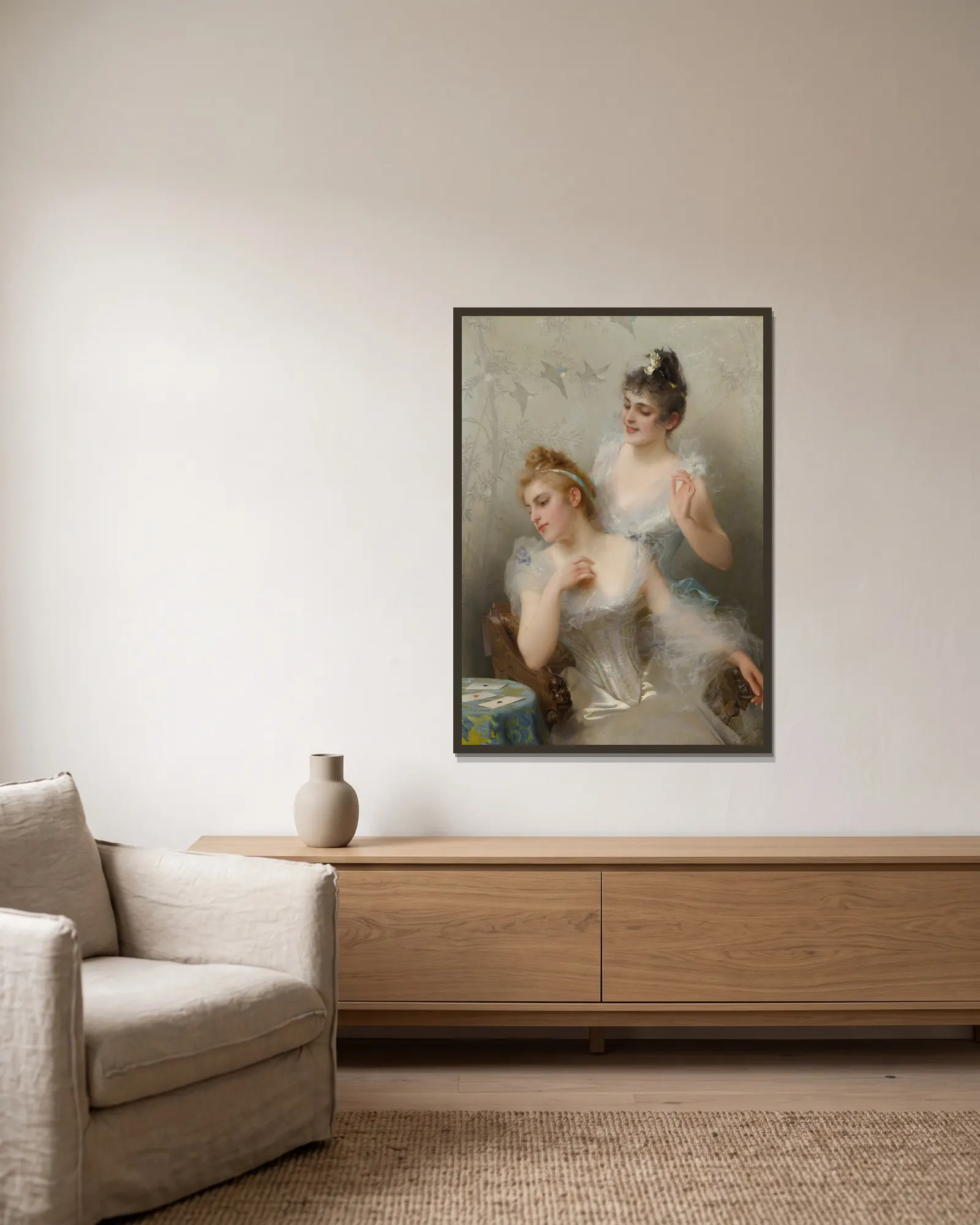The Three Aces av Vittorio Matteo Corcos inramad på en vägg