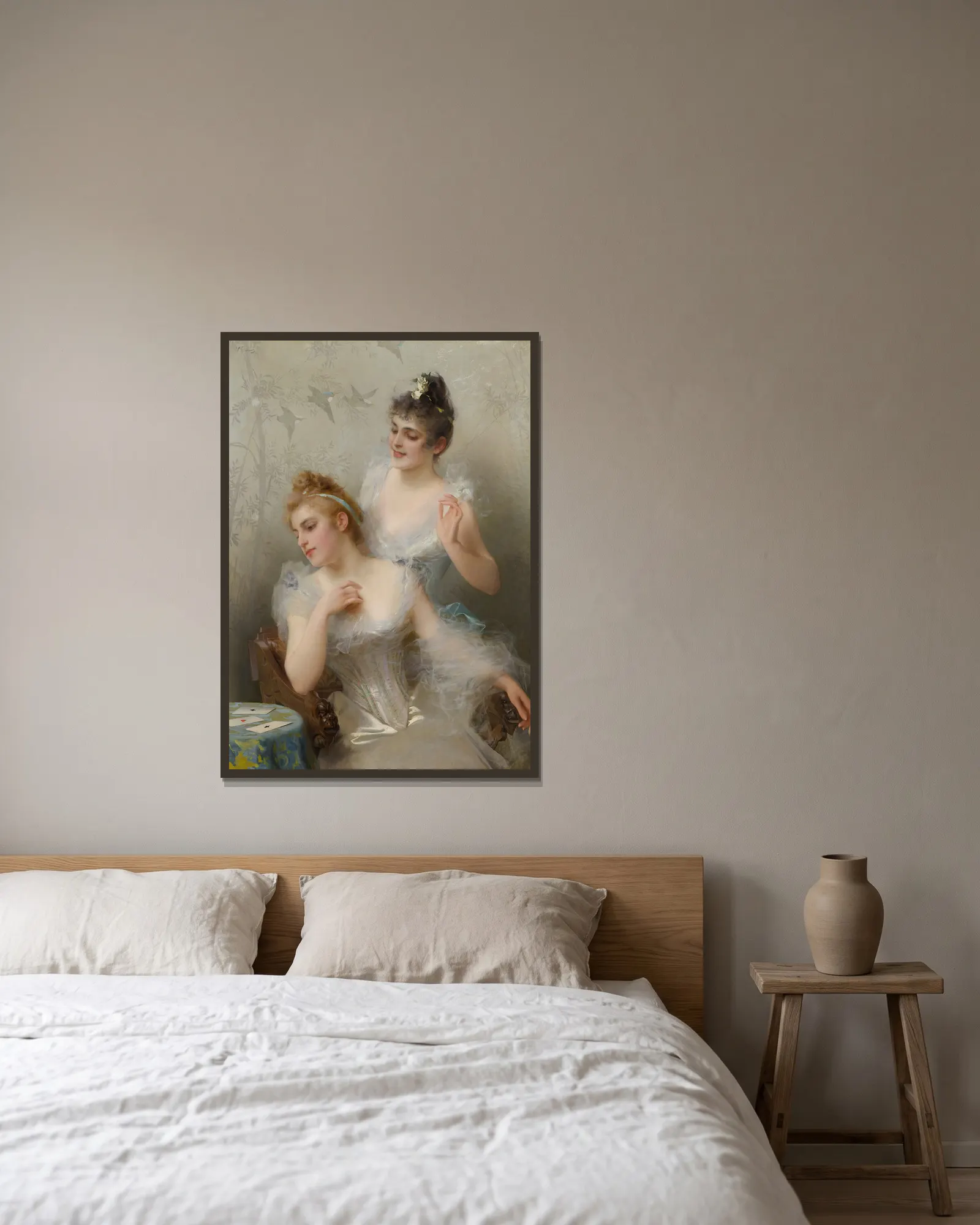 The Three Aces av Vittorio Matteo Corcos inramad på en vägg