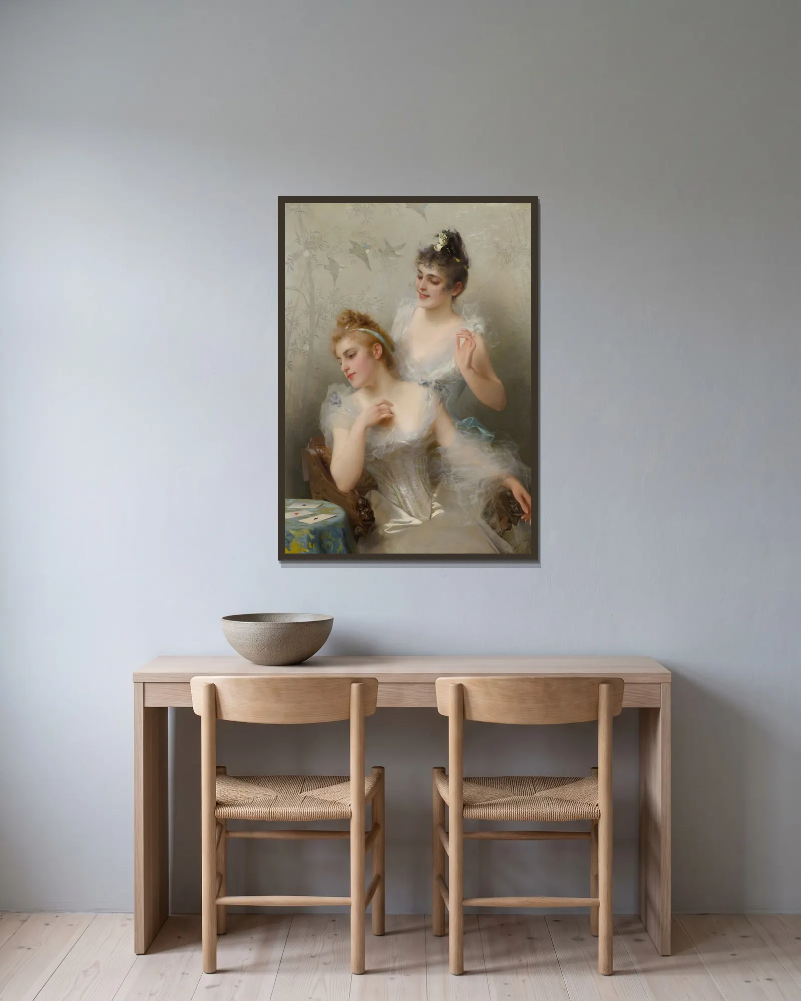 The Three Aces av Vittorio Matteo Corcos inramad på en vägg