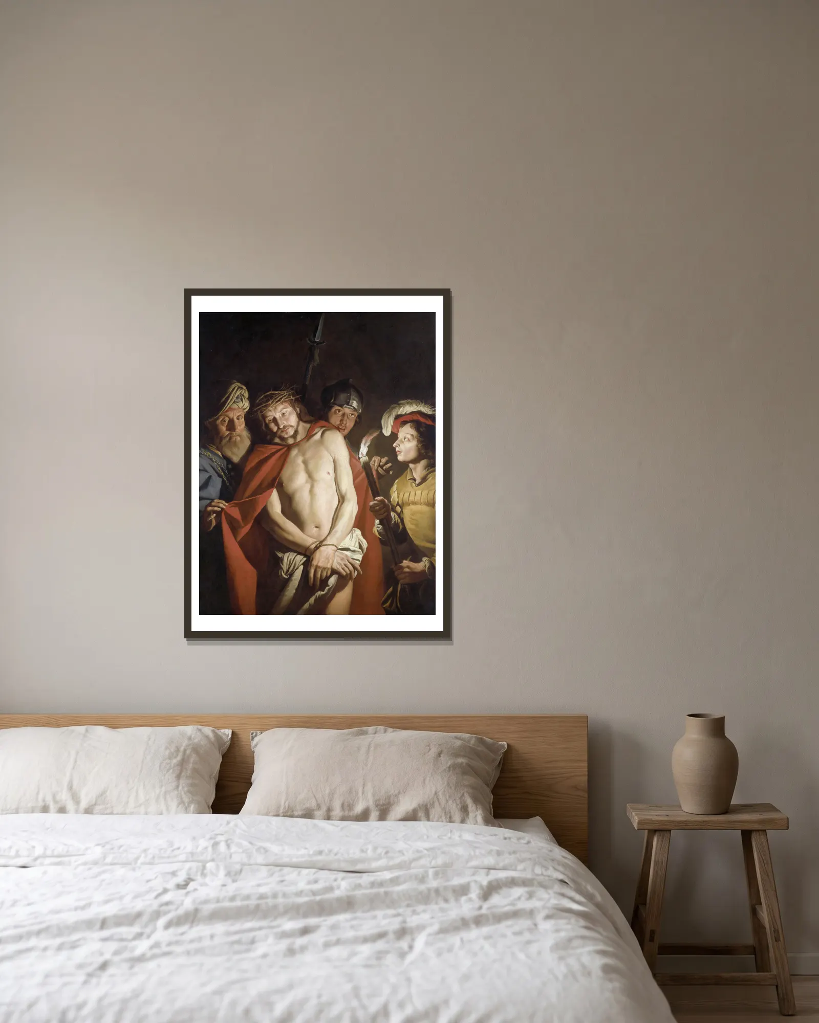 Ecce Homo av Matthias Stom inramad på en vägg
