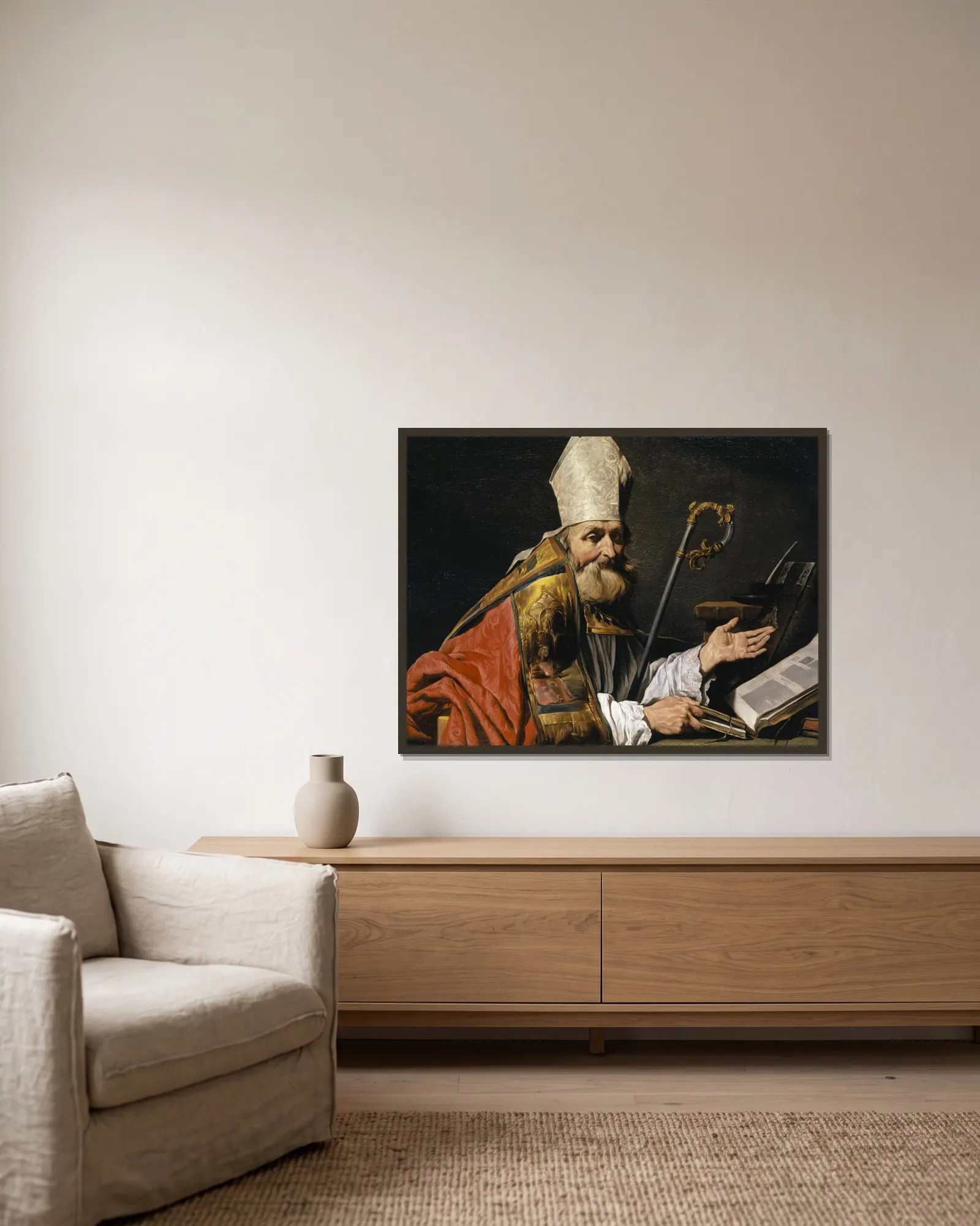 Saint Ambrose av Matthias Stom inramad på en vägg