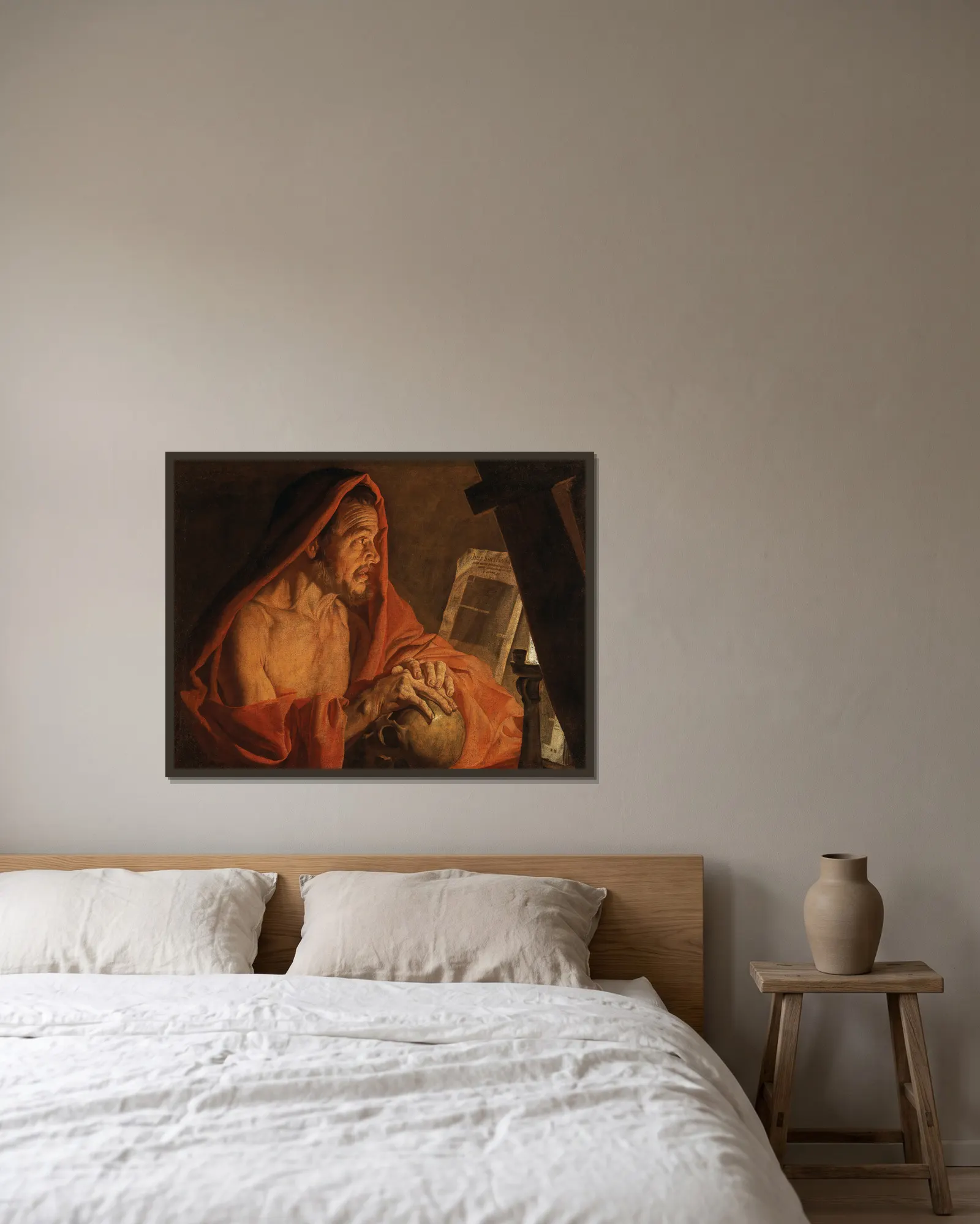 Saint Jerome av Matthias Stom inramad på en vägg